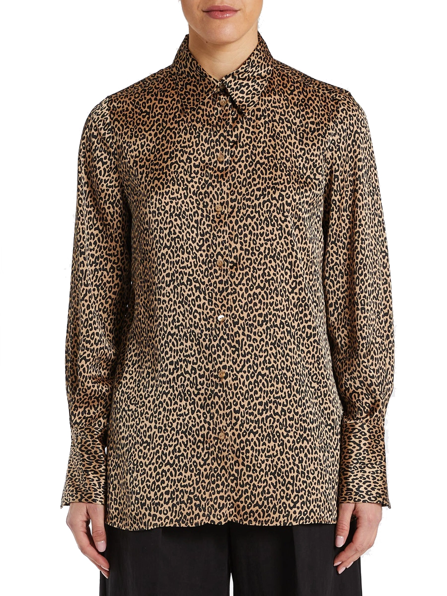 CAMICIA IN RASO FLUIDO STAMPA MACULATA DONNA MARRONE