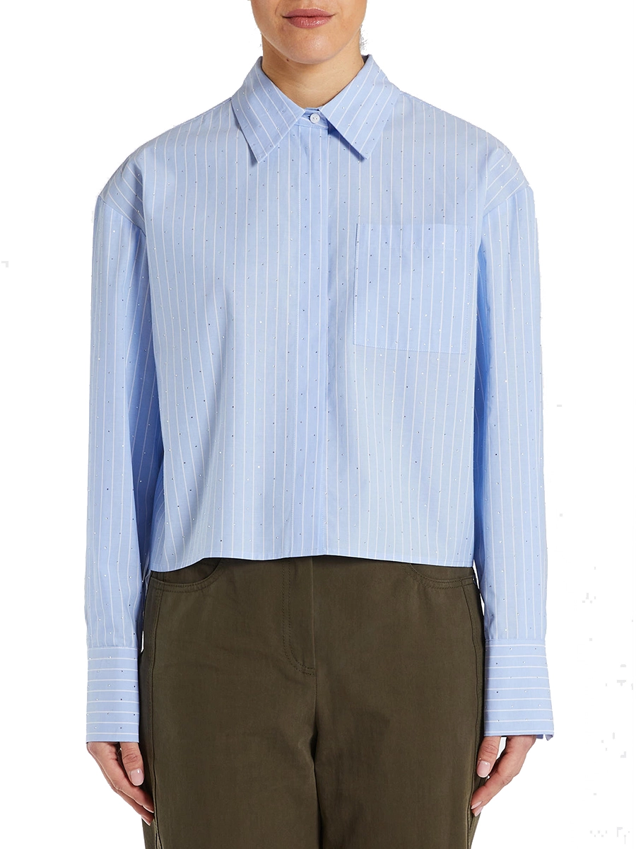 CAMICIA IN COTONE CON MICRO STRASS DONNA AZZURRO