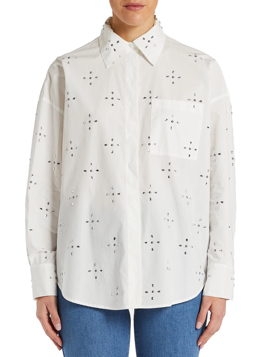 CAMICIA IN COTONE CON STRASS DONNA BIANCO