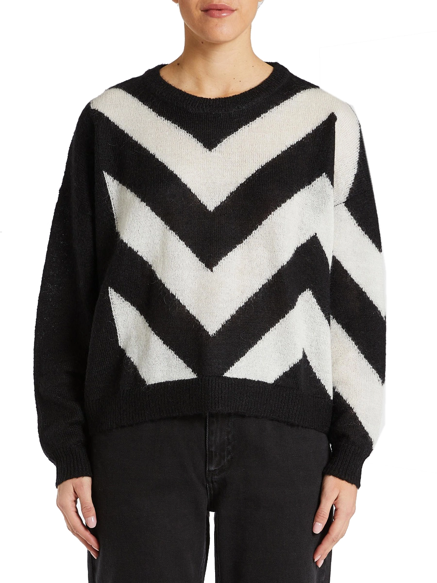 MAGLIA GIROCOLLO STAMPA CHEVRON DONNA NERO
