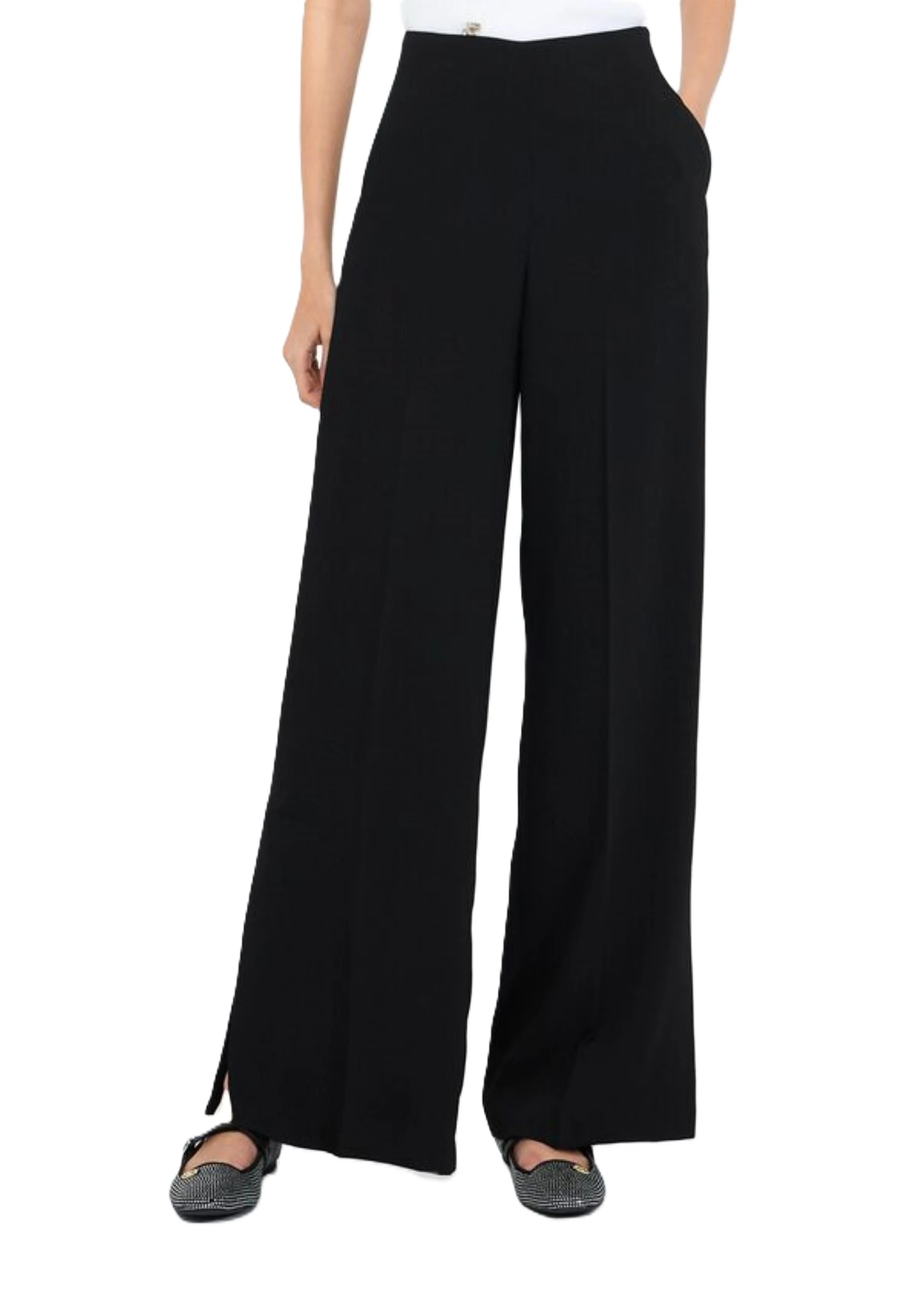 PANTALONI A PALAZZO IN ENVERS SATIN DONNA NERO