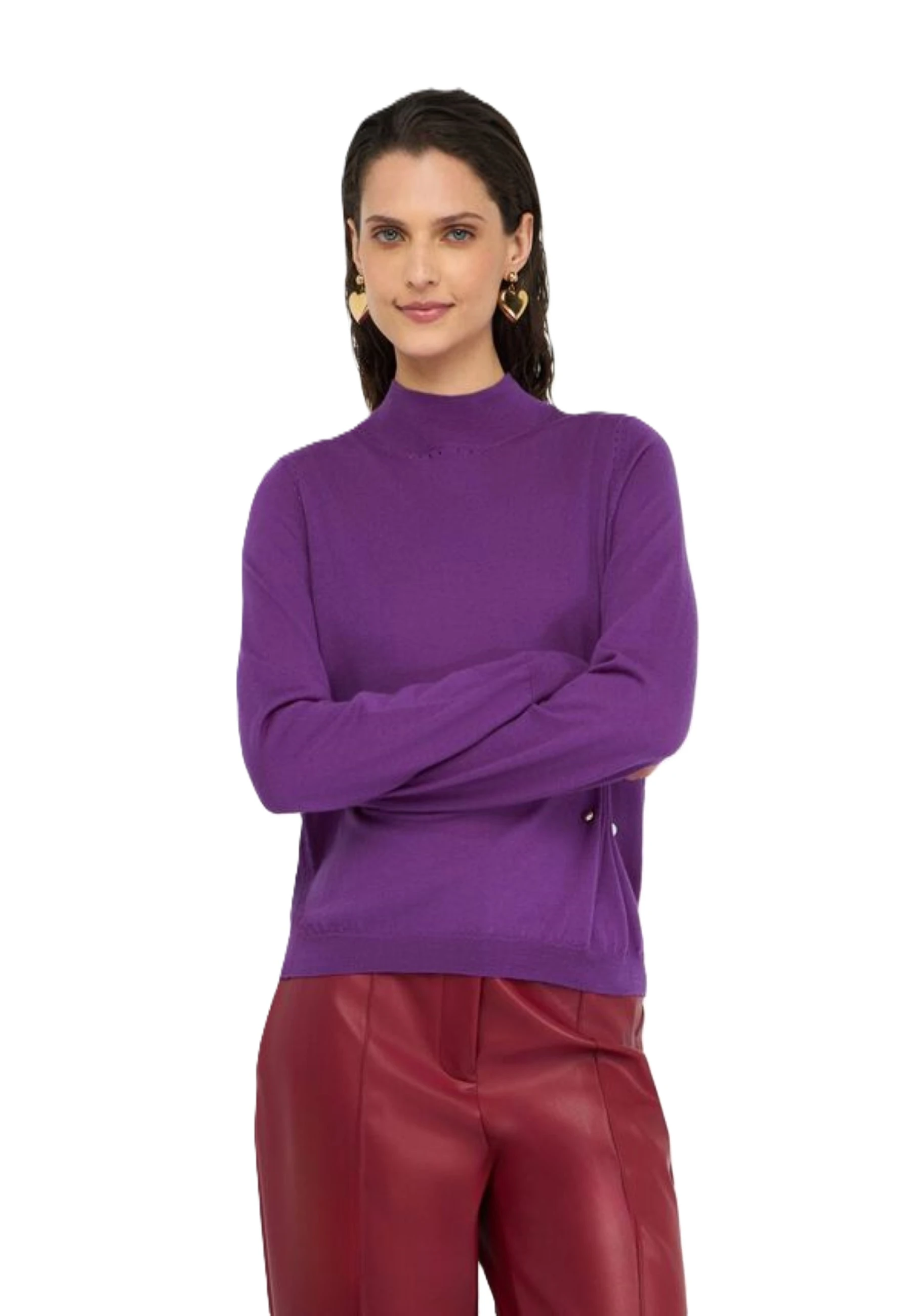 MAGLIA IN LANA CON MOTIVO ARRICCIATO IN PERLE DONNA VIOLA