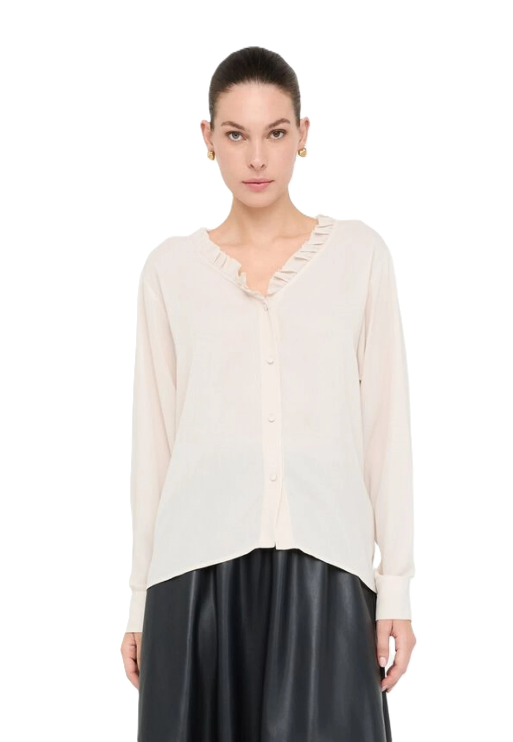 CAMICIA CON VOLANT DONNA AVORIO