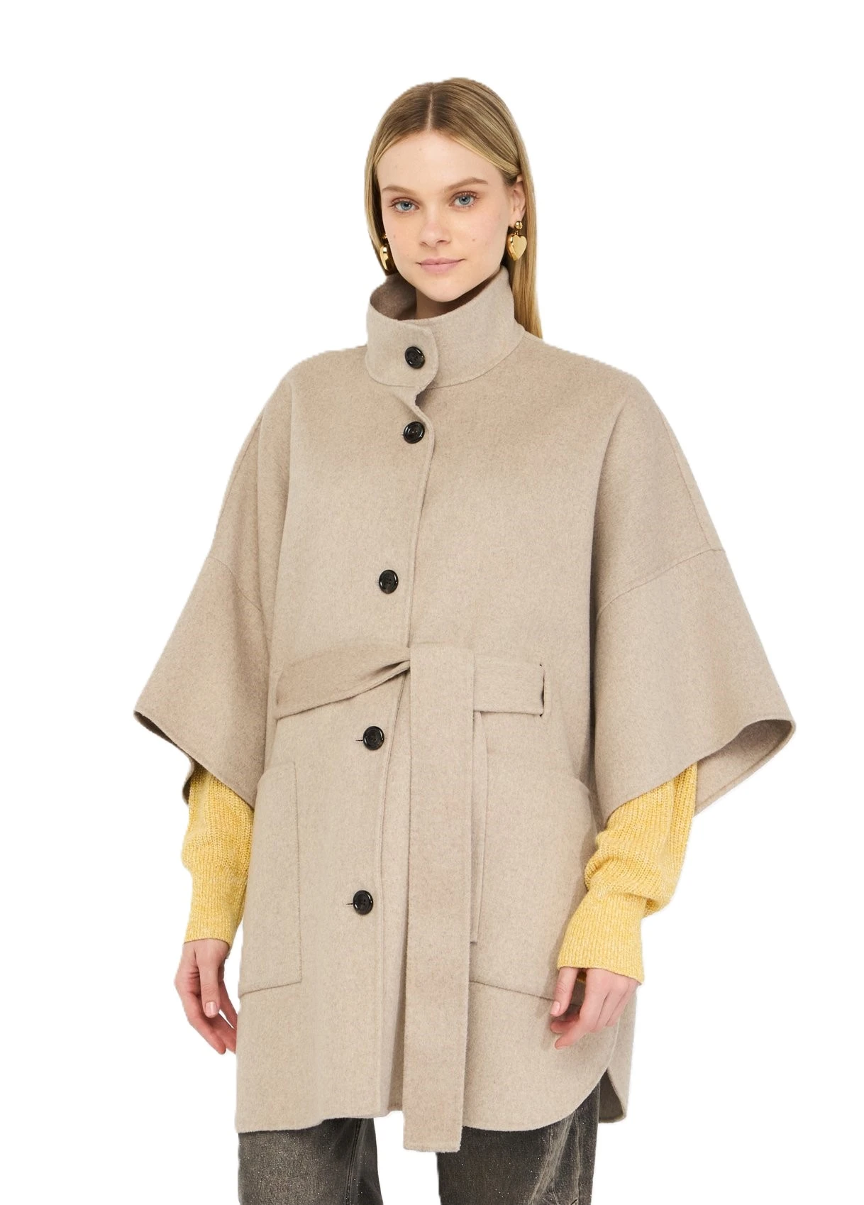 CAPPOTTO IN MISTO LANA CON CINTURA DONNA BEIGE