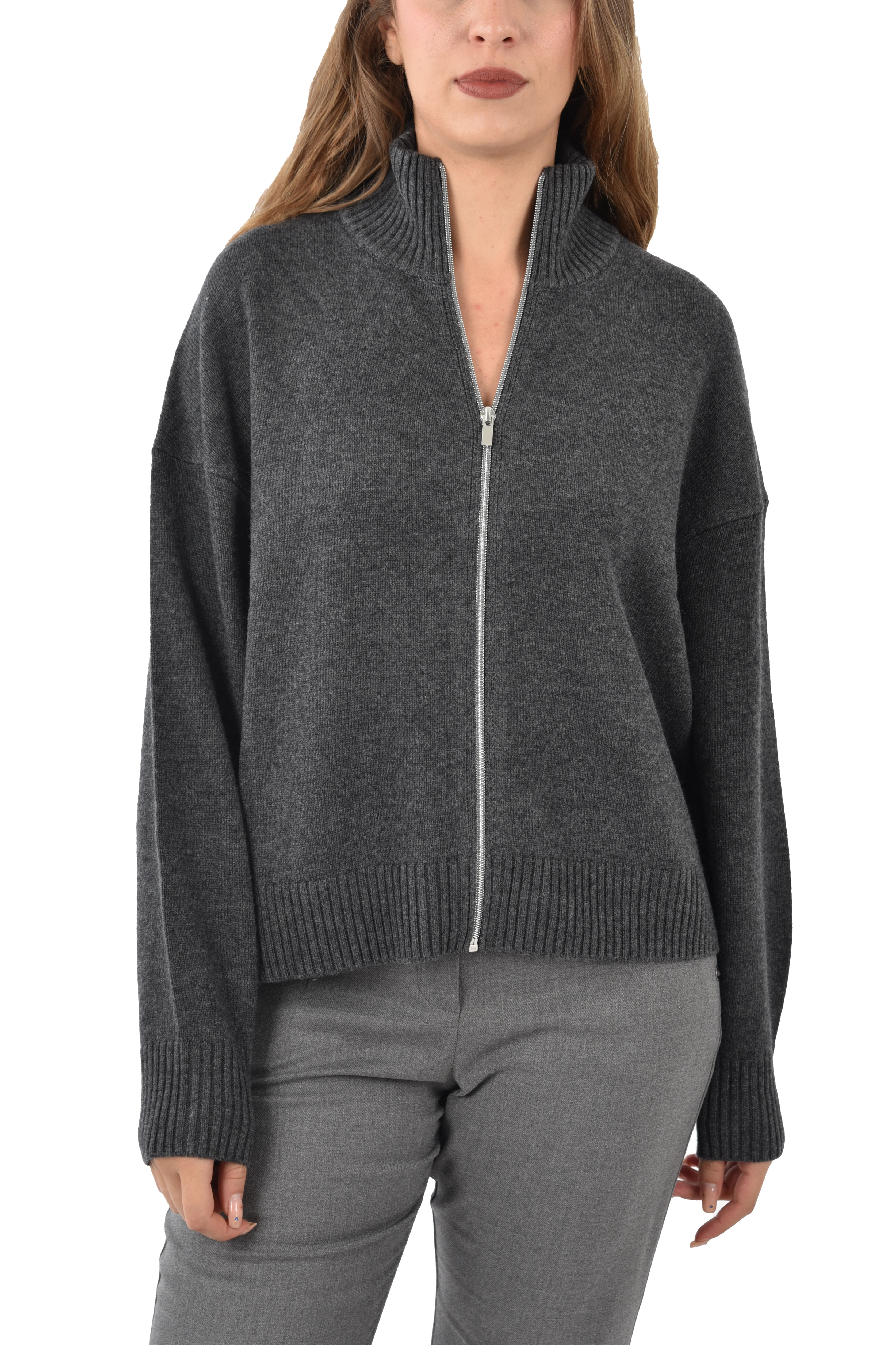 CARDIGAN IN LANA CON CERNIERA DONNA GRIGIO