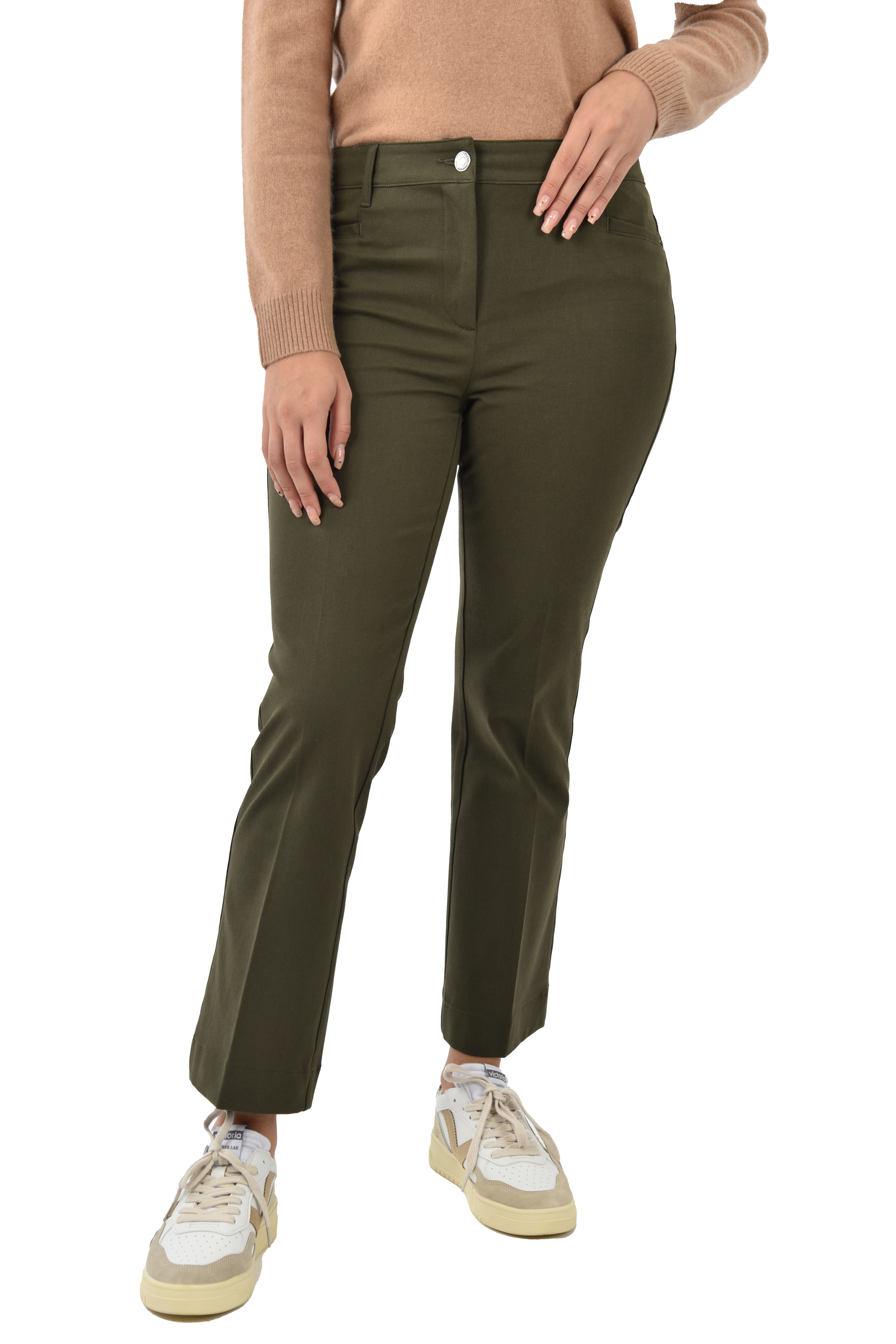 PANTALONE A ZAMPA IN MISTO COTONE DONNA VERDE