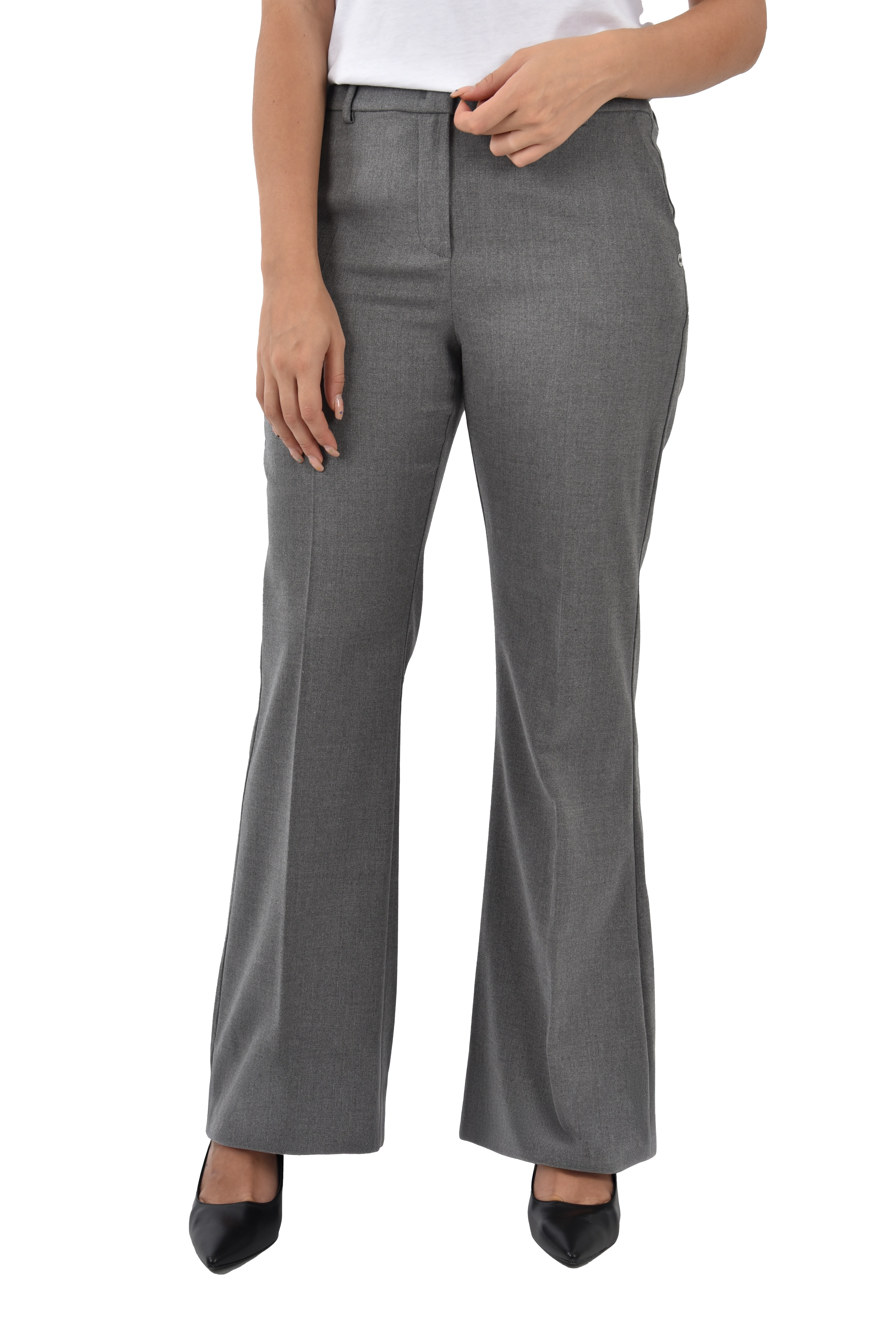 PANTALONE A ZAMPA IN TESSUTO STRETCH DONNA GRIGIO