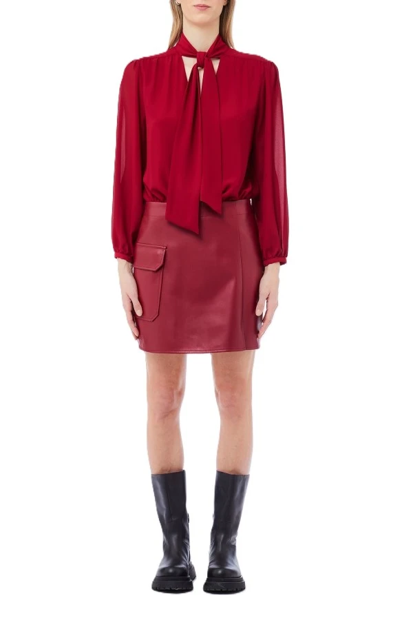 VESTITO CORTO CON  GONNA IN ECOPELLE DONNA ROSSO
