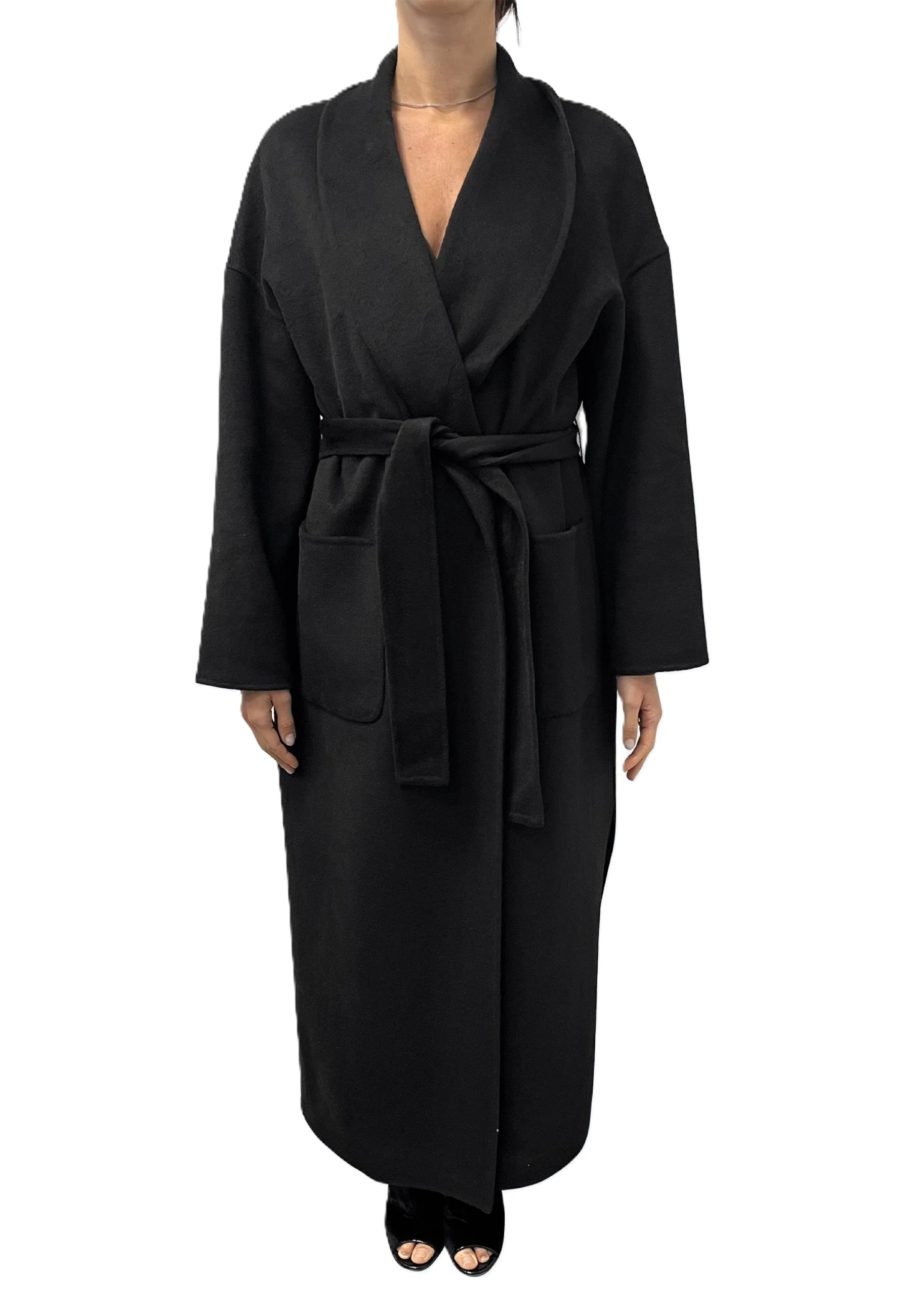 CAPPOTTO CORTO CON CINTURA DONNA NERO