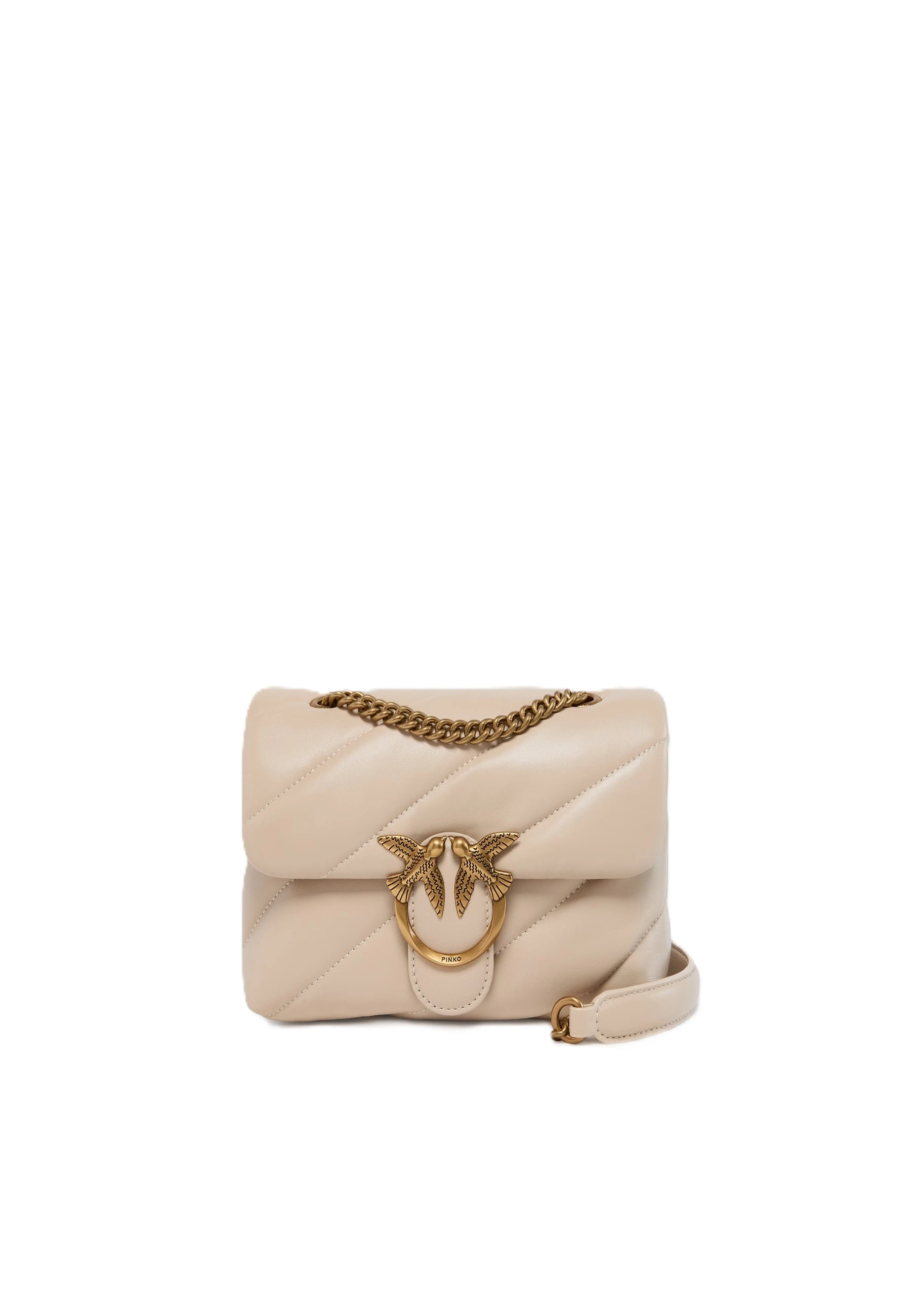 BORSA A SPALLA IN PELLE TRAPUNTATA CON CATENA DONNA BEIGE
