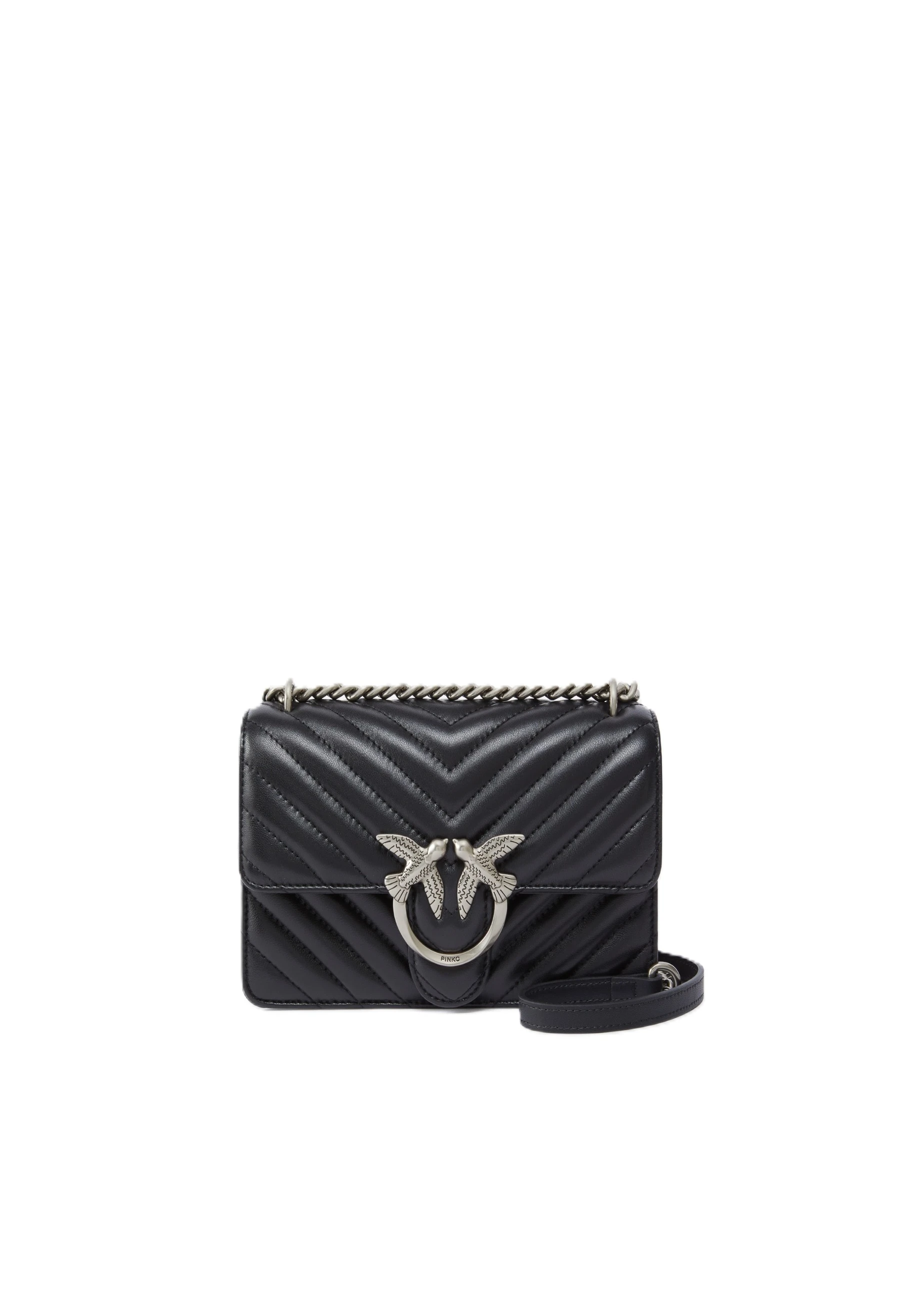 BORSA A TRACOLLA IN PELLE TRAPUNTATA CON MOTIVO CHEVRON DONNA NERO