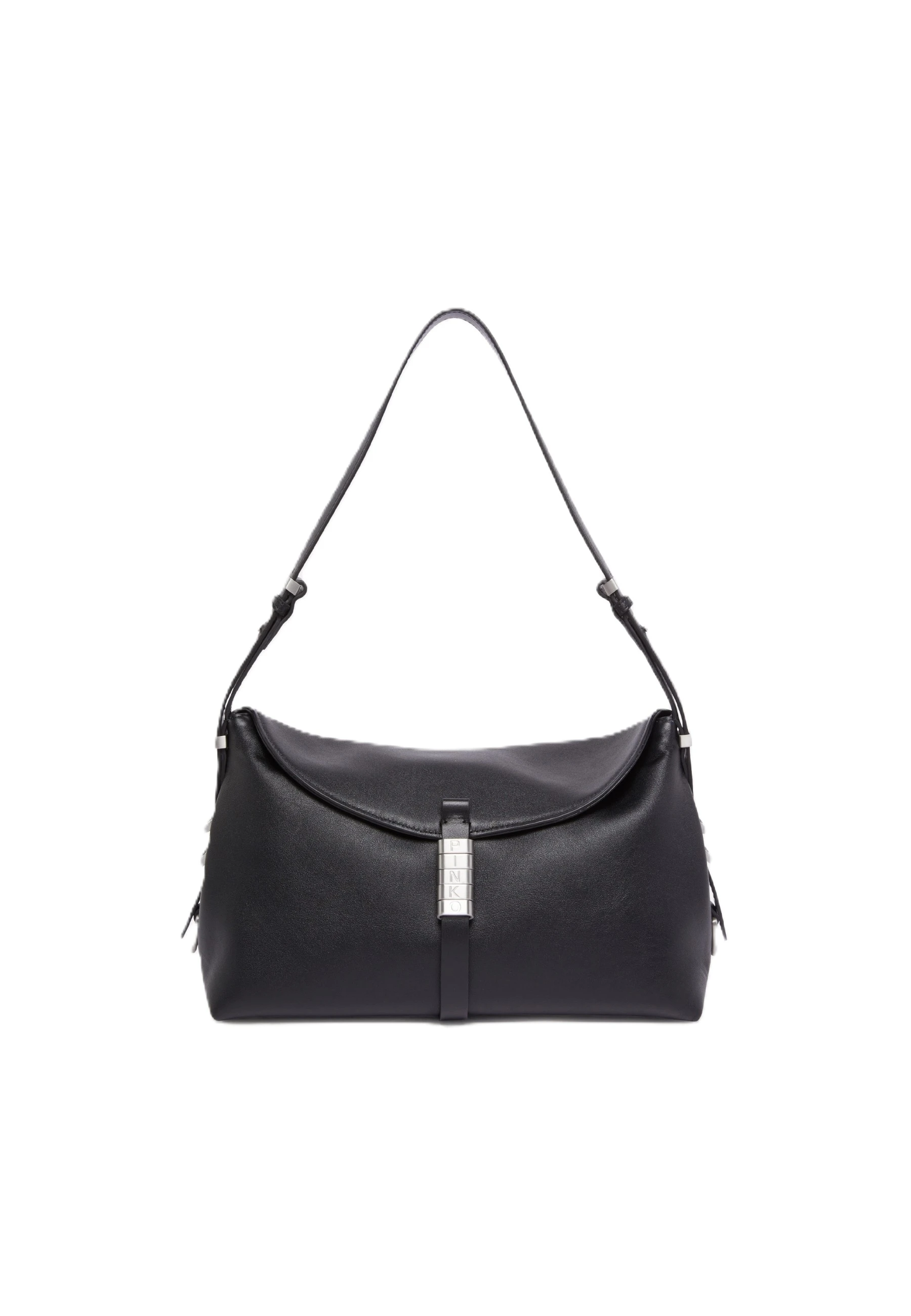 BORSA A SPALLA IN PELLE CON TRACOLLA REGOLABILE DONNA NERO