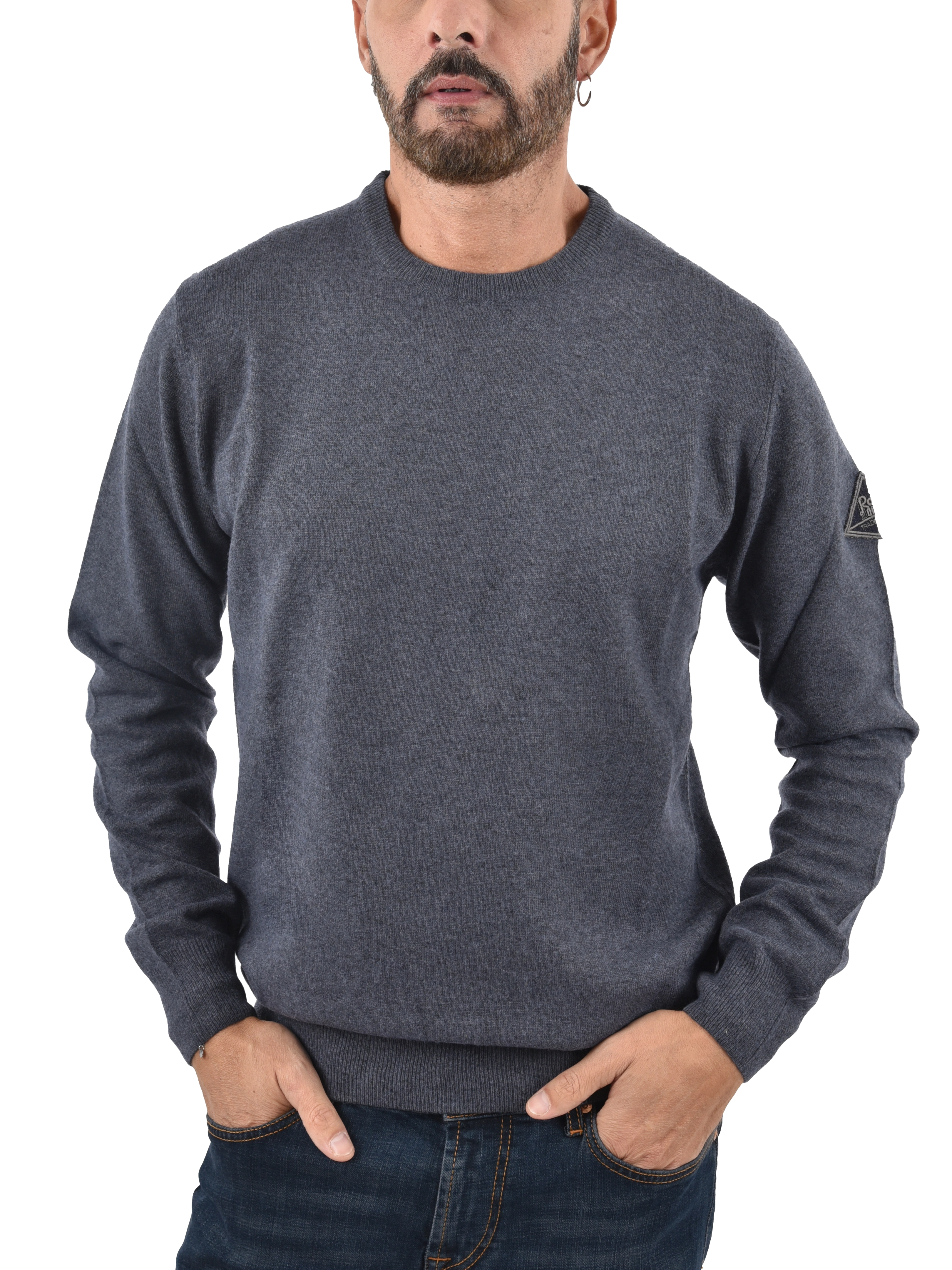 MAGLIA GIROCOLLO IN MISTO LANA CON LOGO APPLICATO UOMO GRIGIO