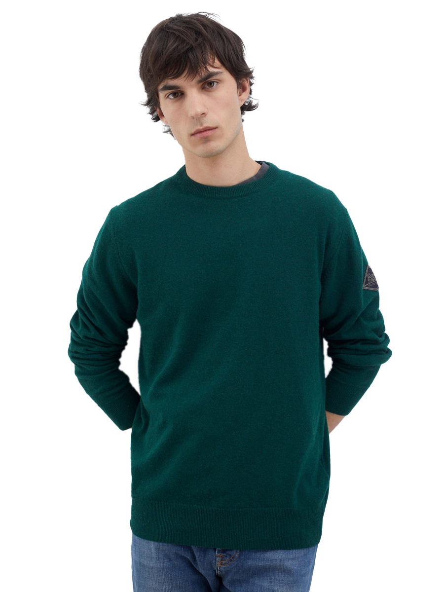 MAGLIA GIROCOLLO IN MISTO LANA CON LOGO APPLICATO UOMO VERDE