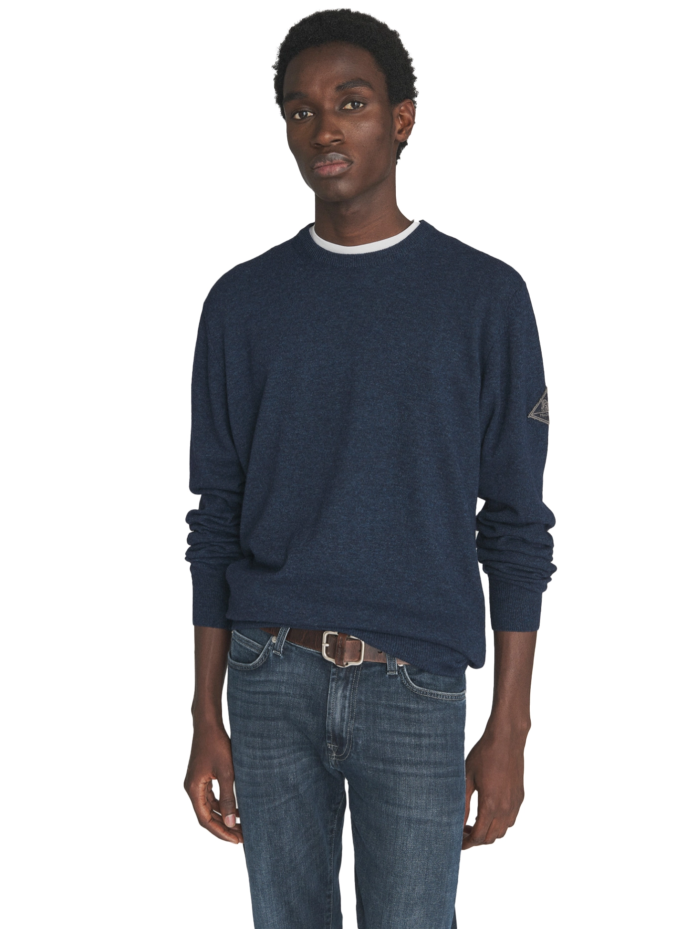 MAGLIA GIROCOLLO IN MISTO LANA CON LOGO APPLICATO UOMO BLU