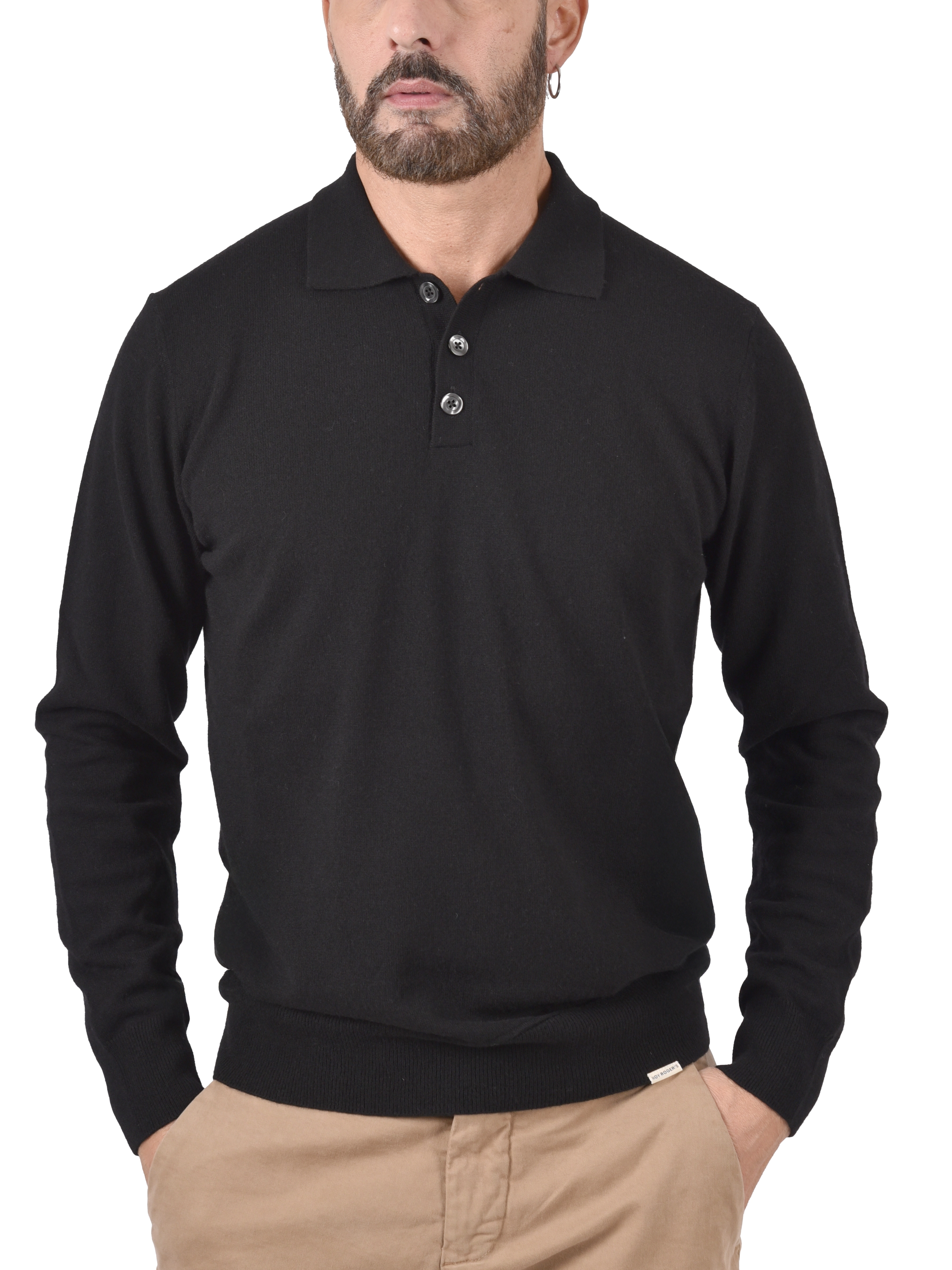 POLO A MANICA LUNGA IN MISTO LANA E CASHMERE UOMO NERO