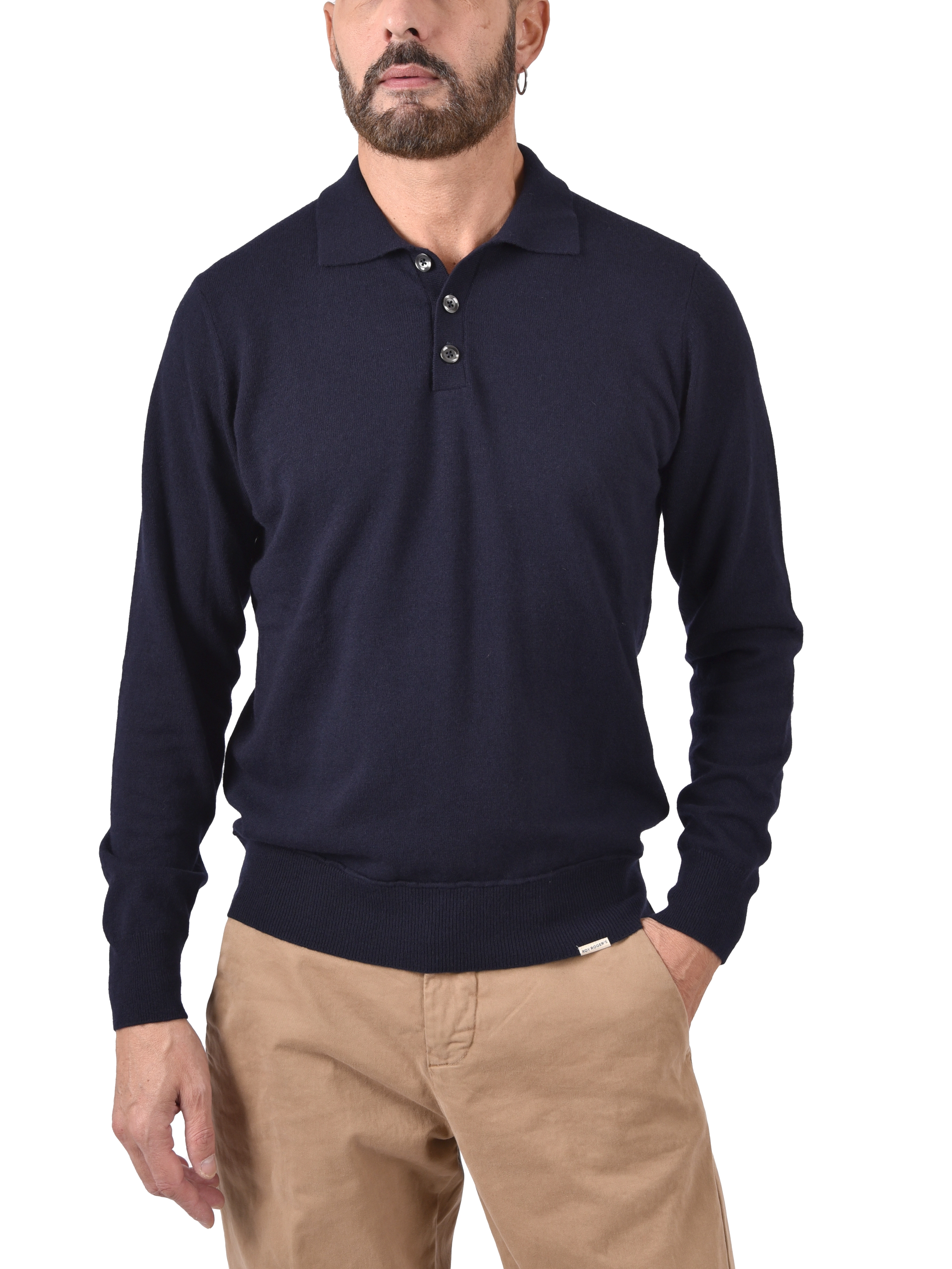 POLO A MANICA LUNGA IN MISTO LANA E CASHMERE UOMO BLU