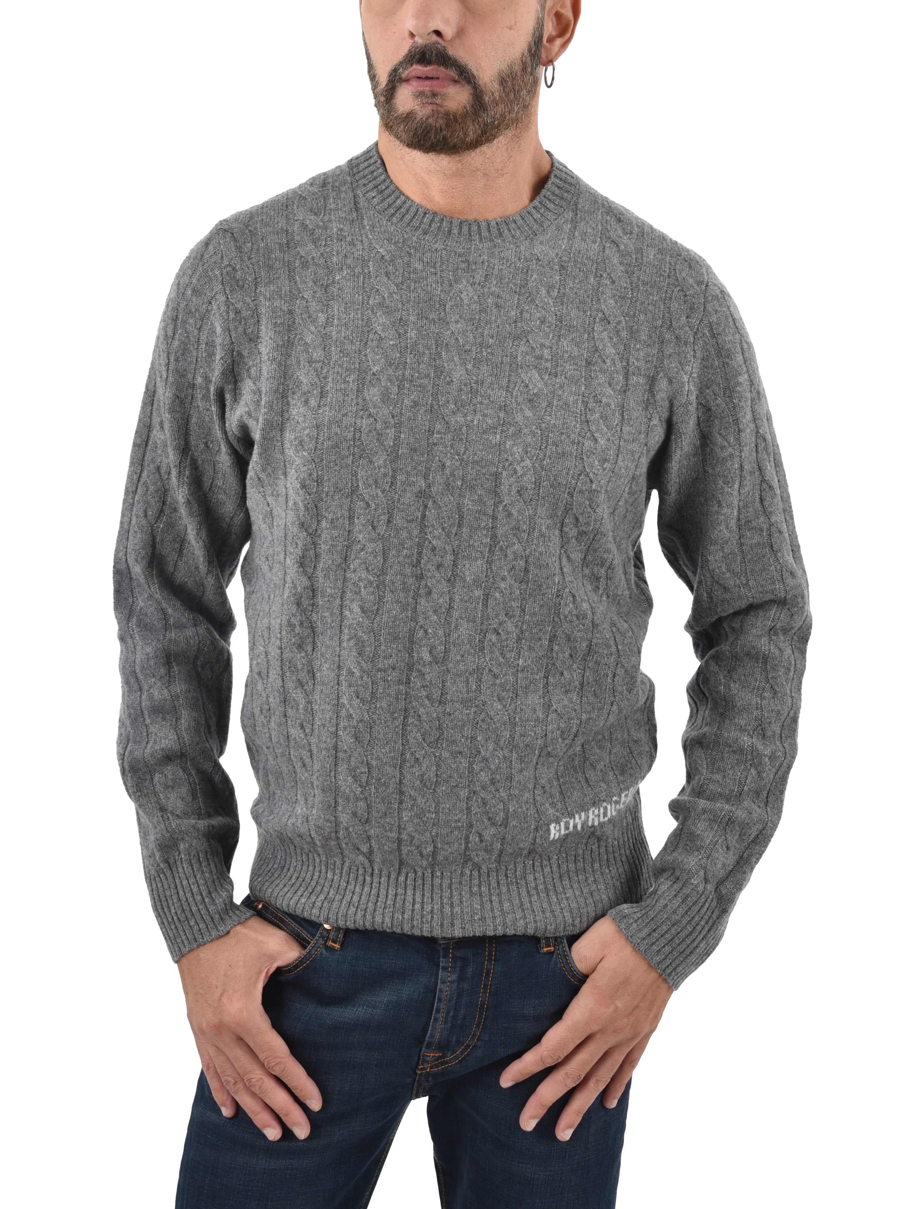 MAGLIA GIROCOLLO IN LANA E CASHMERE CON LOGO UOMO GRIGIO