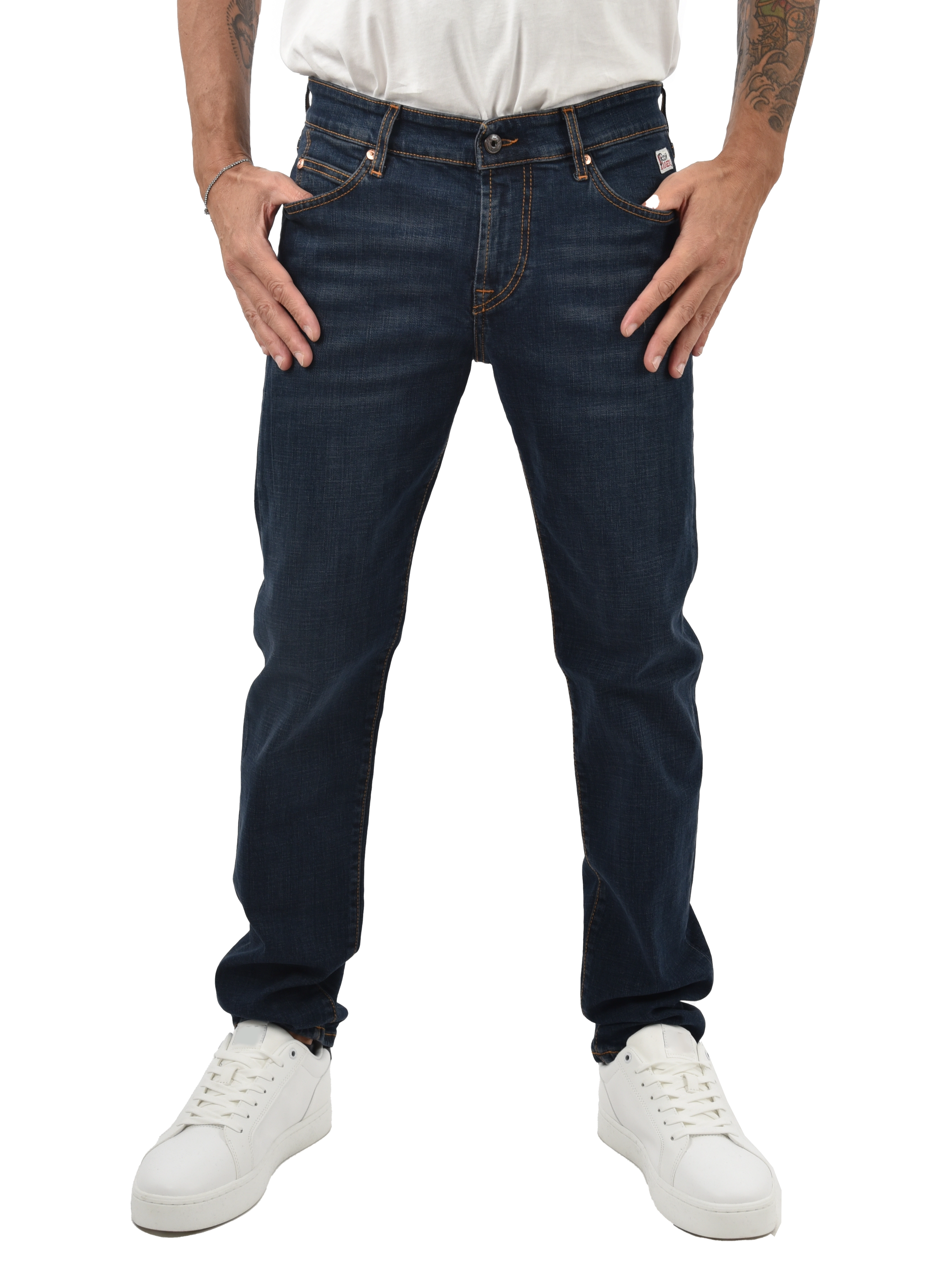 JEANS REGULAR CON LOGO SUL TASCHINO UOMO BLU