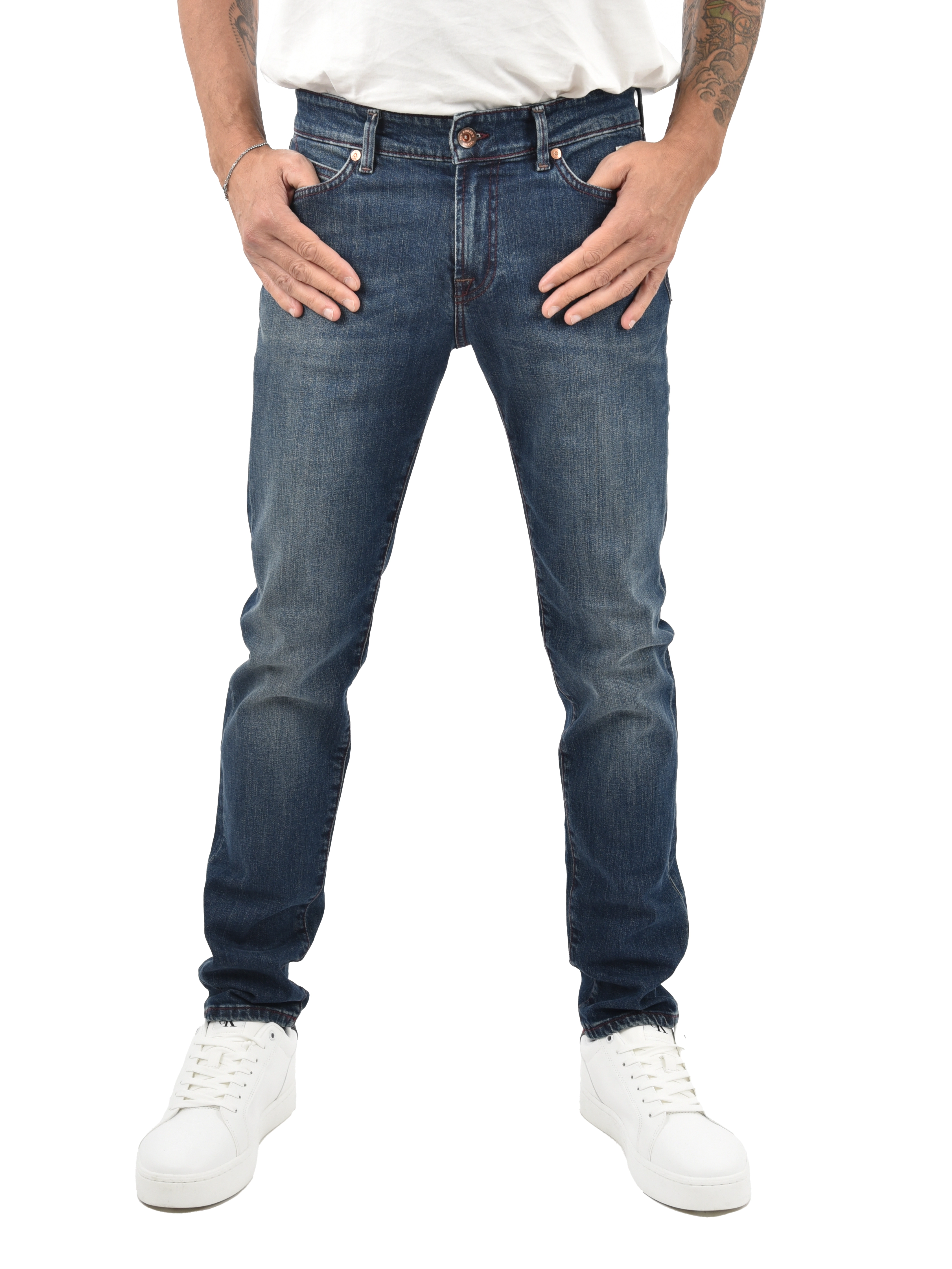 JEANS SLIM FIT CON LOGO SU TASCA POSTERIORE  UOMO BLU
