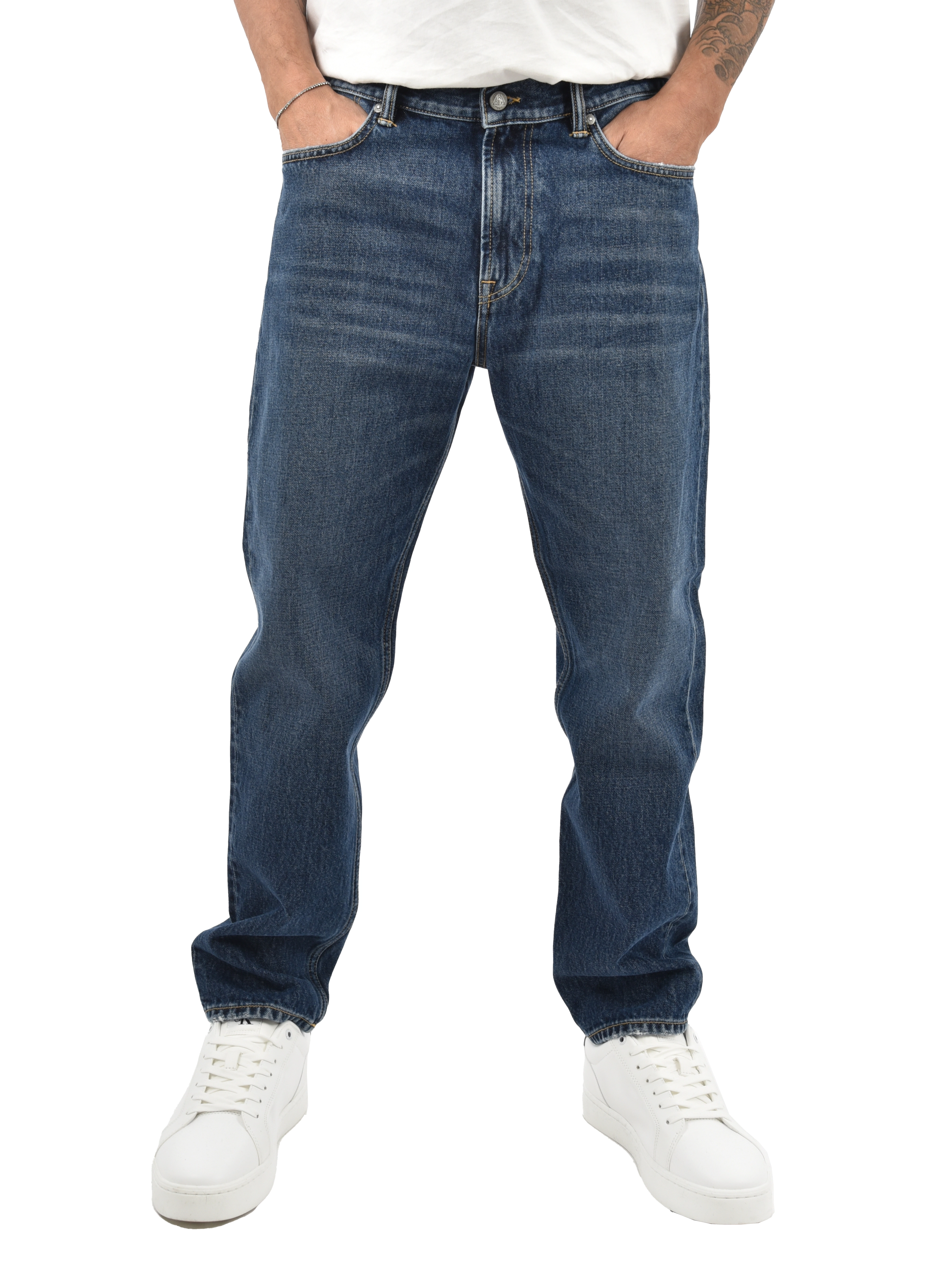 JEANS REGULAR CON BOTTONI FRONTALI UOMO BLU