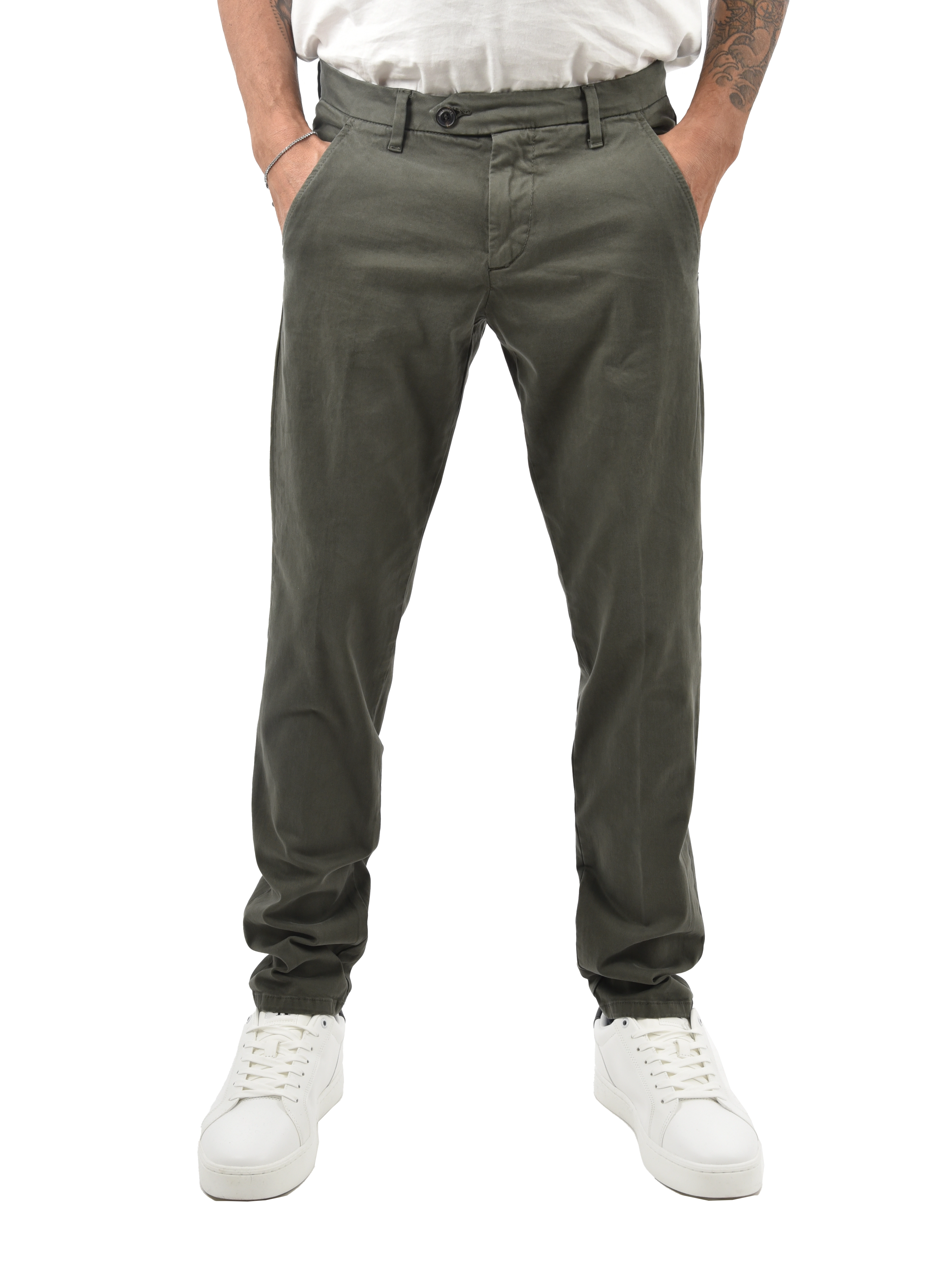 PANTALONI CHINO IN COTONE CON ZIP NASCOSTA  UOMO VERDE