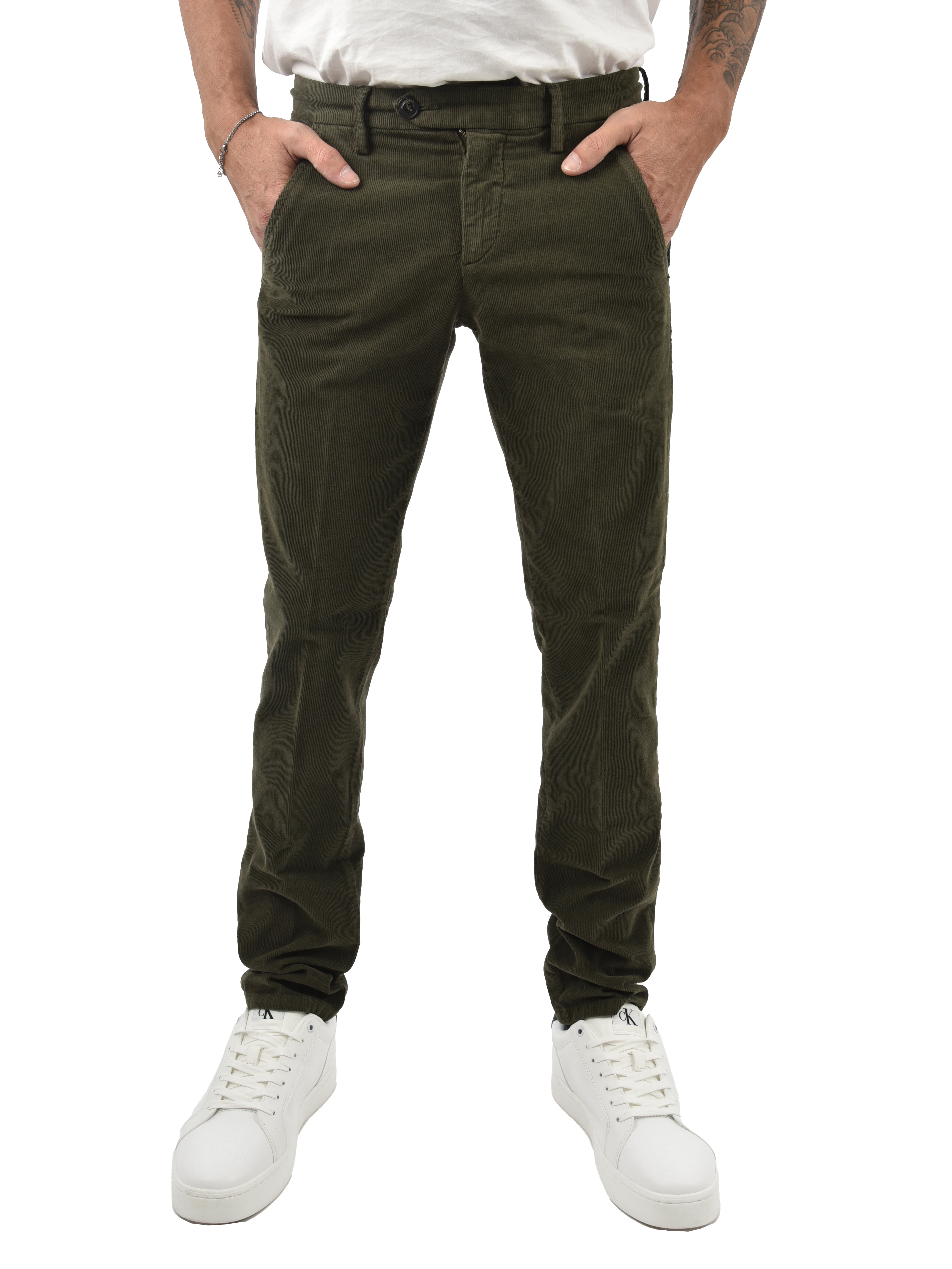 PANTALONI CHINO CON BOTTONE E ZIP COPERTA UOMO VERDE