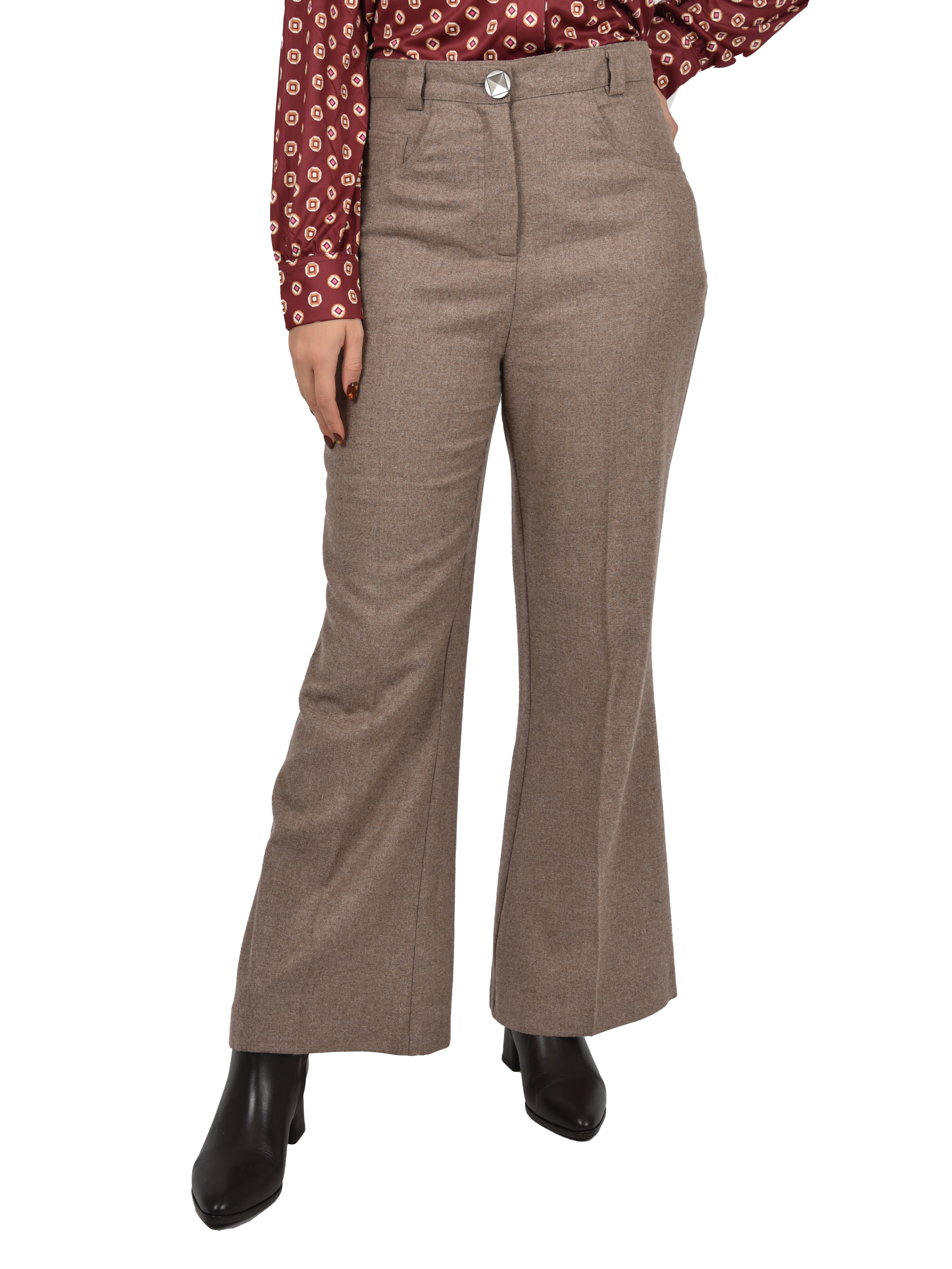 PANTALONI A ZAMPA IN LANA DONNA BEIGE