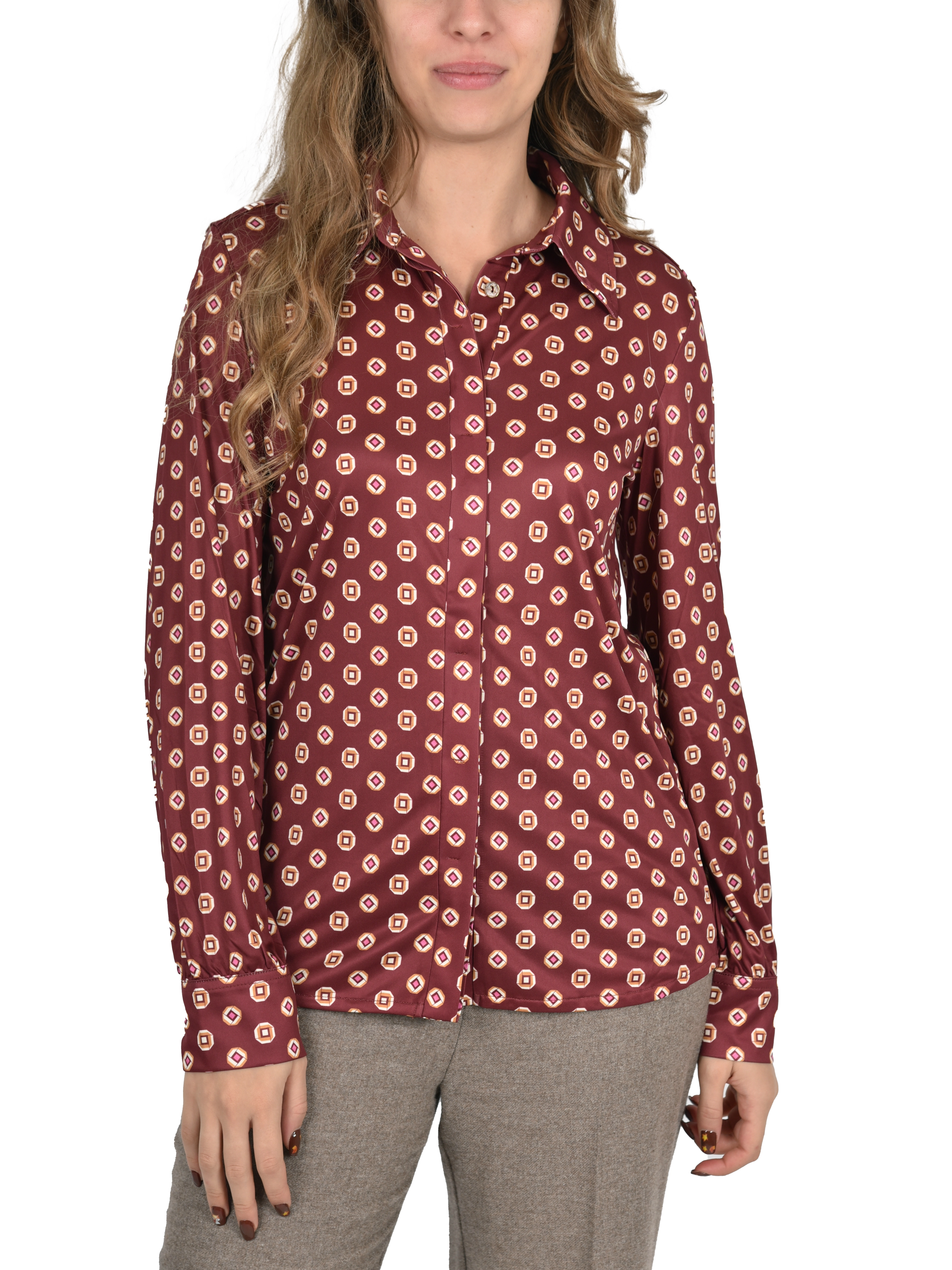 CAMICIA CON MICRO STAMPA IN JERSEY PESANTE DONNA  BORDEAUX