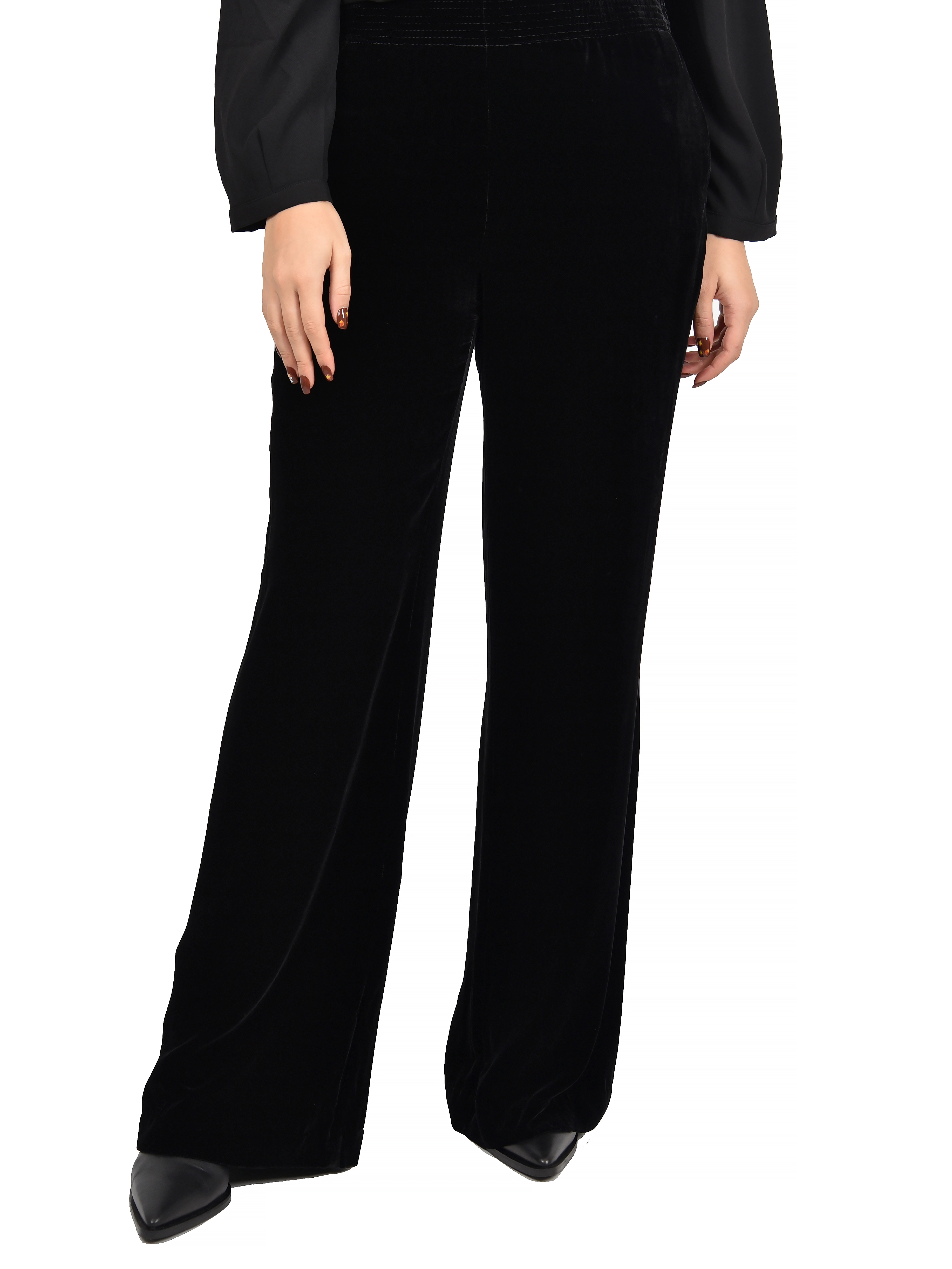 PANTALONI PALAZZO ELASTICIZZATI IN VITA DONNA NERO