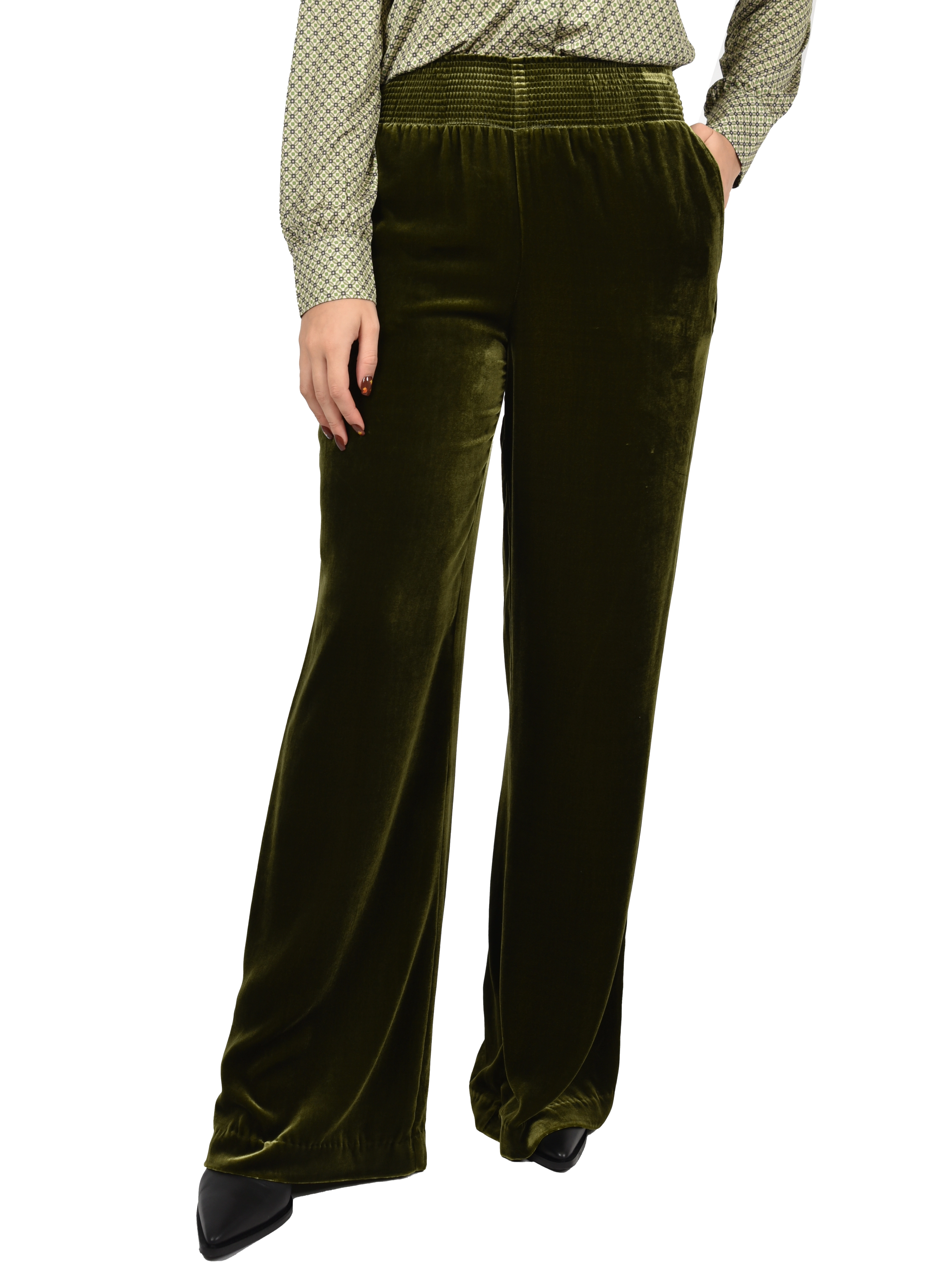 PANTALONI PALAZZO ELASTICIZZATI IN VITA DONNA VERDE