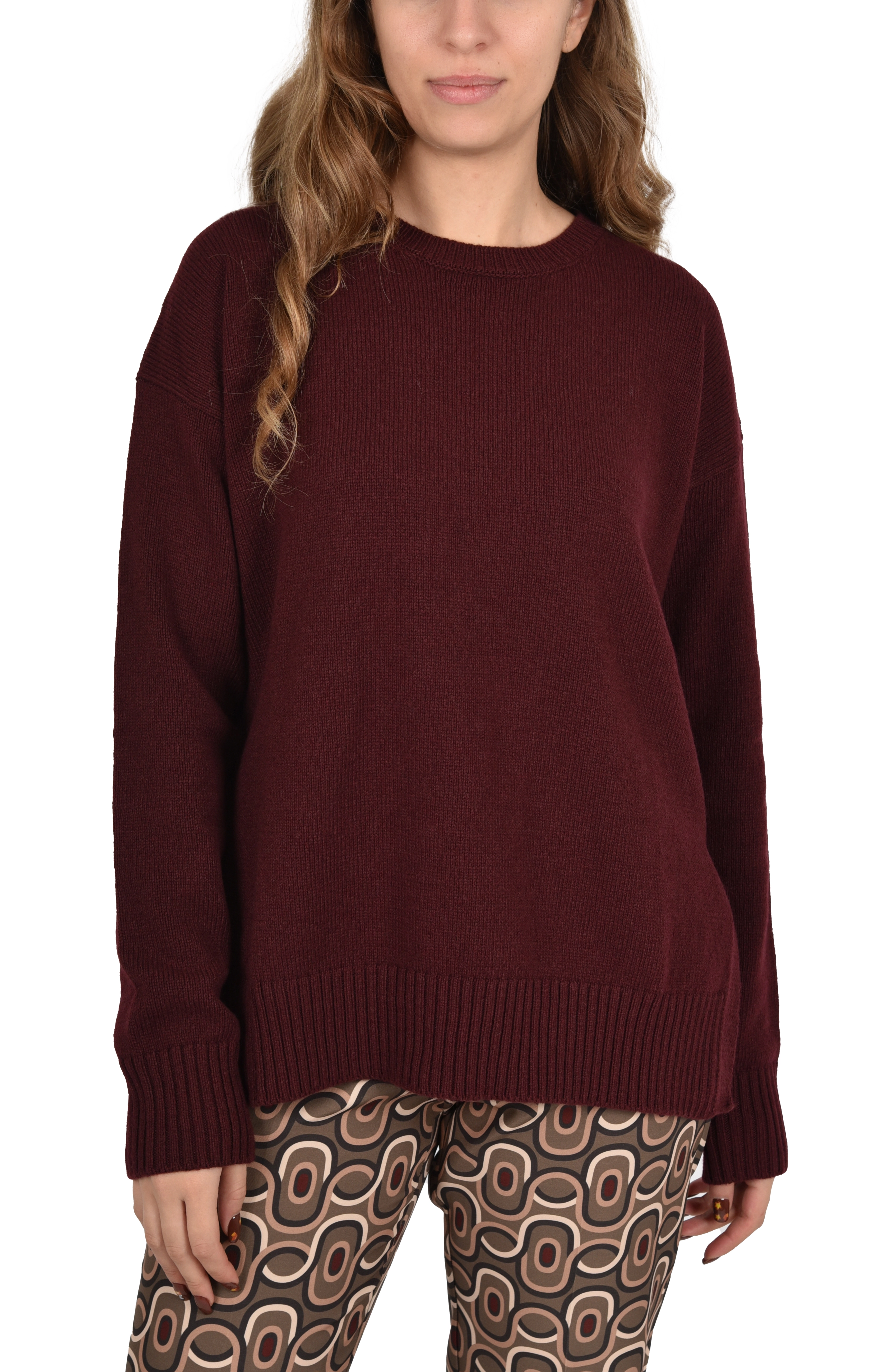 MAGLIA GIROCOLLO IN MISTO LANA CASHMMERE DONNA BORDEAUX