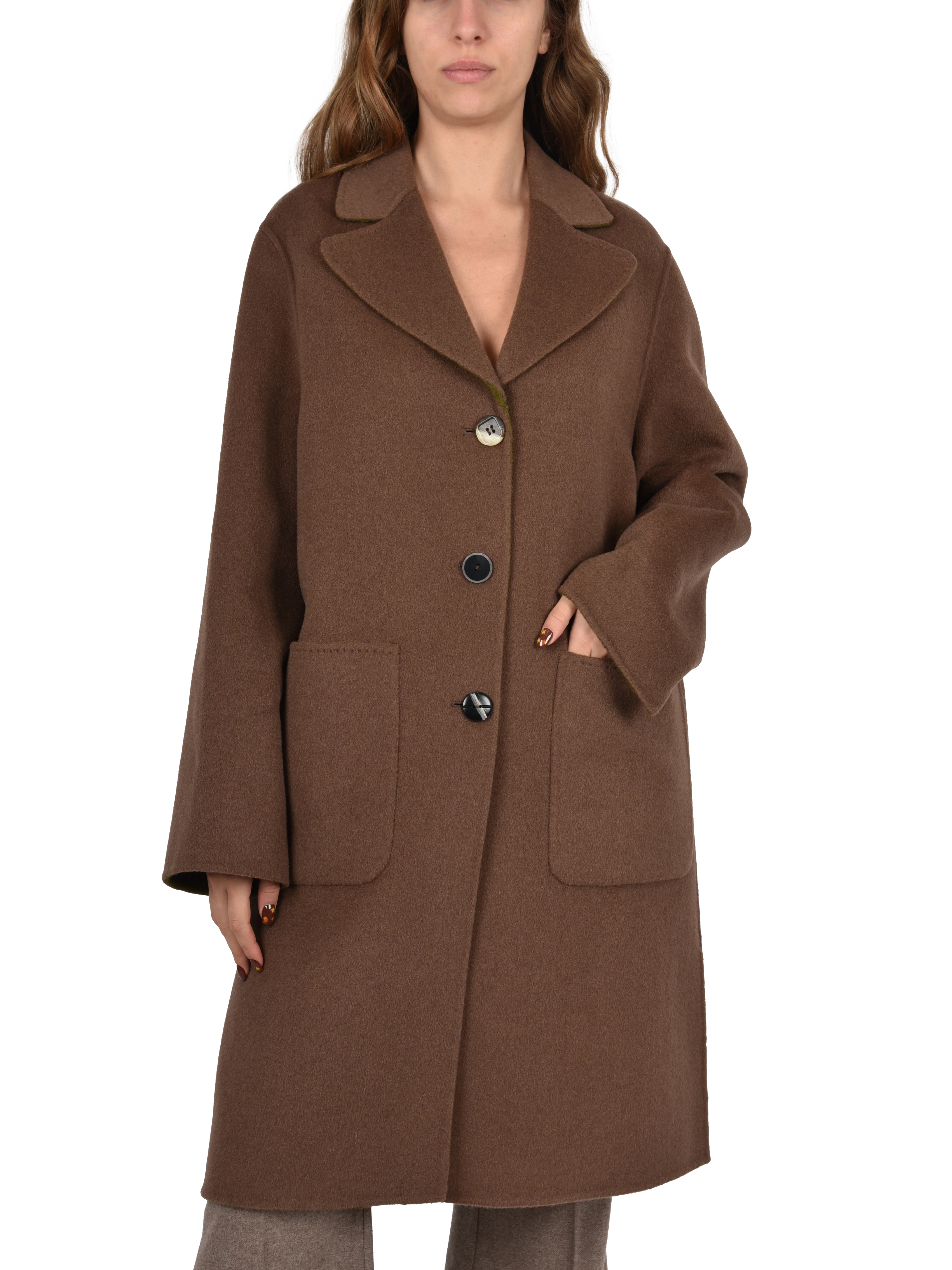 CAPPOTTO LUNGO IN MISTO LANA REVERSIBILE DONNA MARRONE