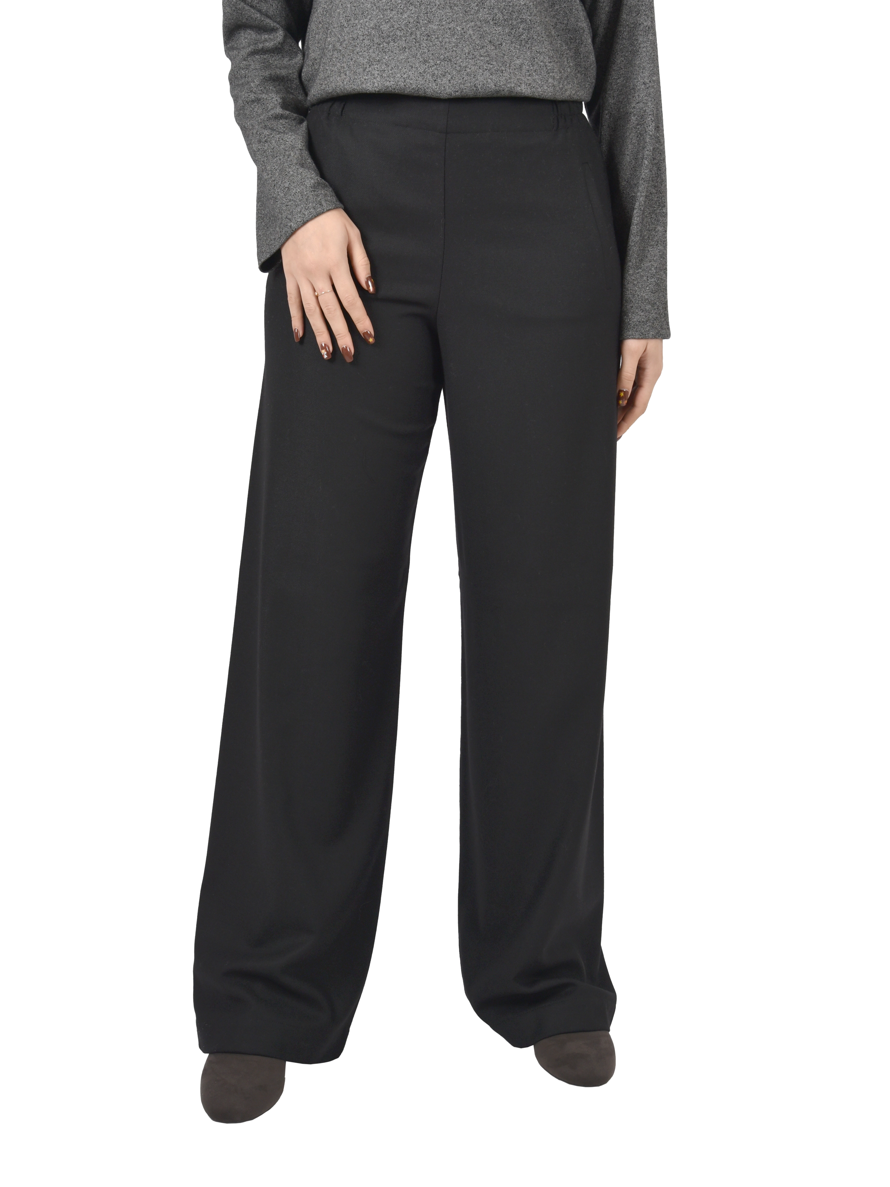 PANTALONI PALAZZO IN MISTO LANA  CON VITA SEMIELASTICIZZATA DONNA NERO