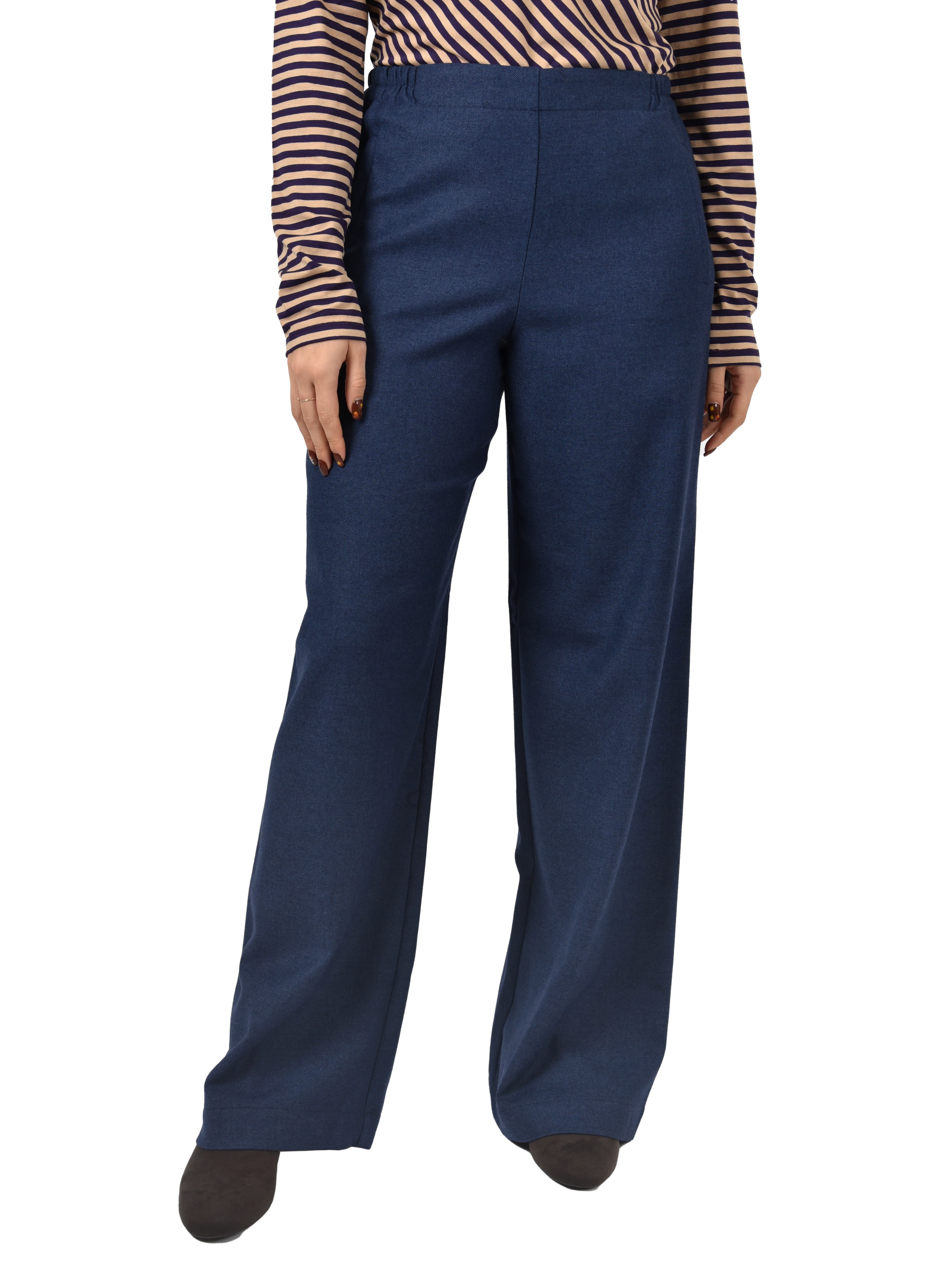 PANTALONI PALAZZO IN MISTO LANA  CON VITA SEMIELASTICIZZATA DONNA BLU