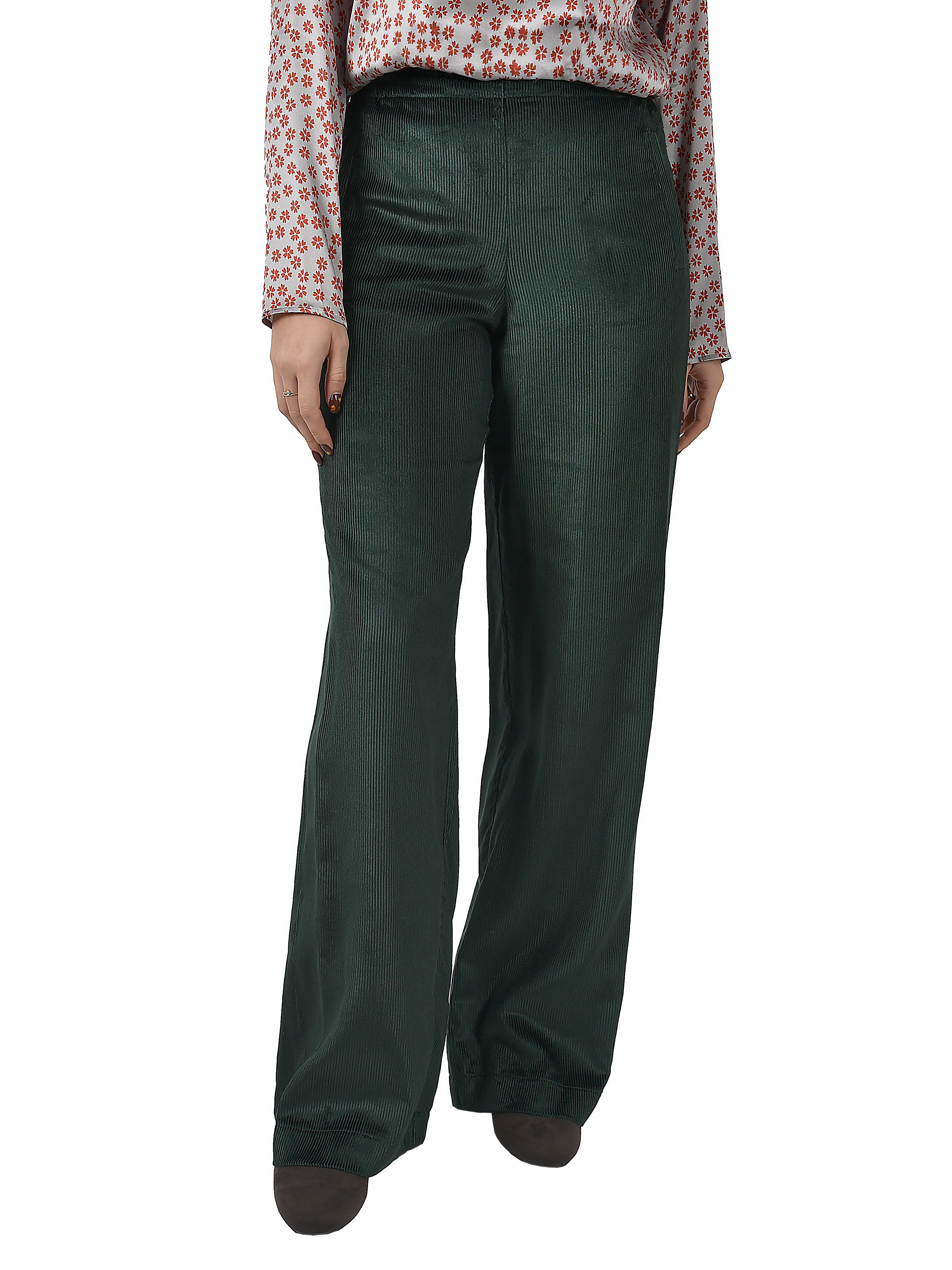 PANTALONI PALAZZO IN VELLUTO CON LAVORAZIONE A COSTE DONNA VERDE