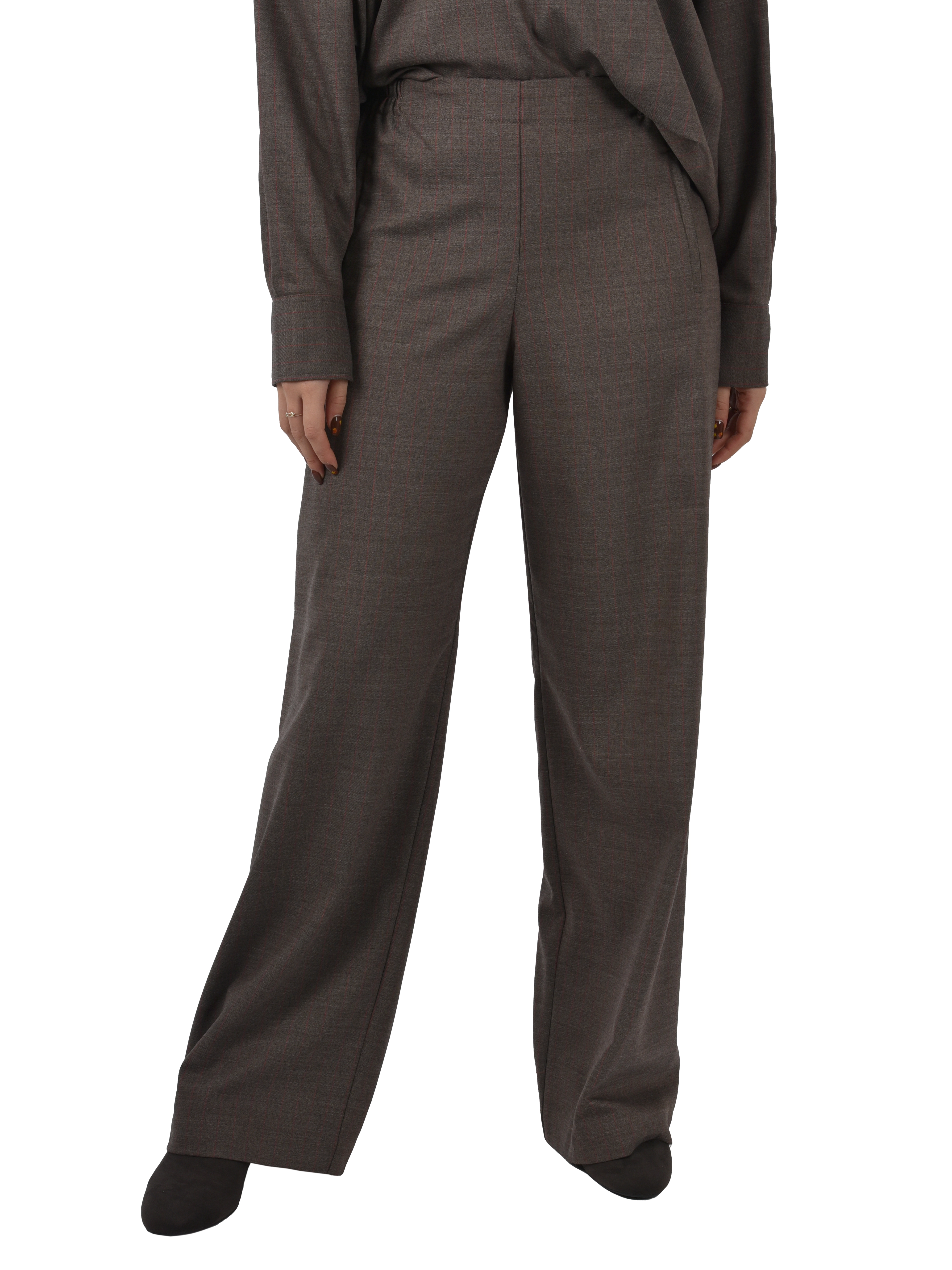 PANTALONI PALAZZO GESSATI IN MISTO LANA DONNA MARRONE