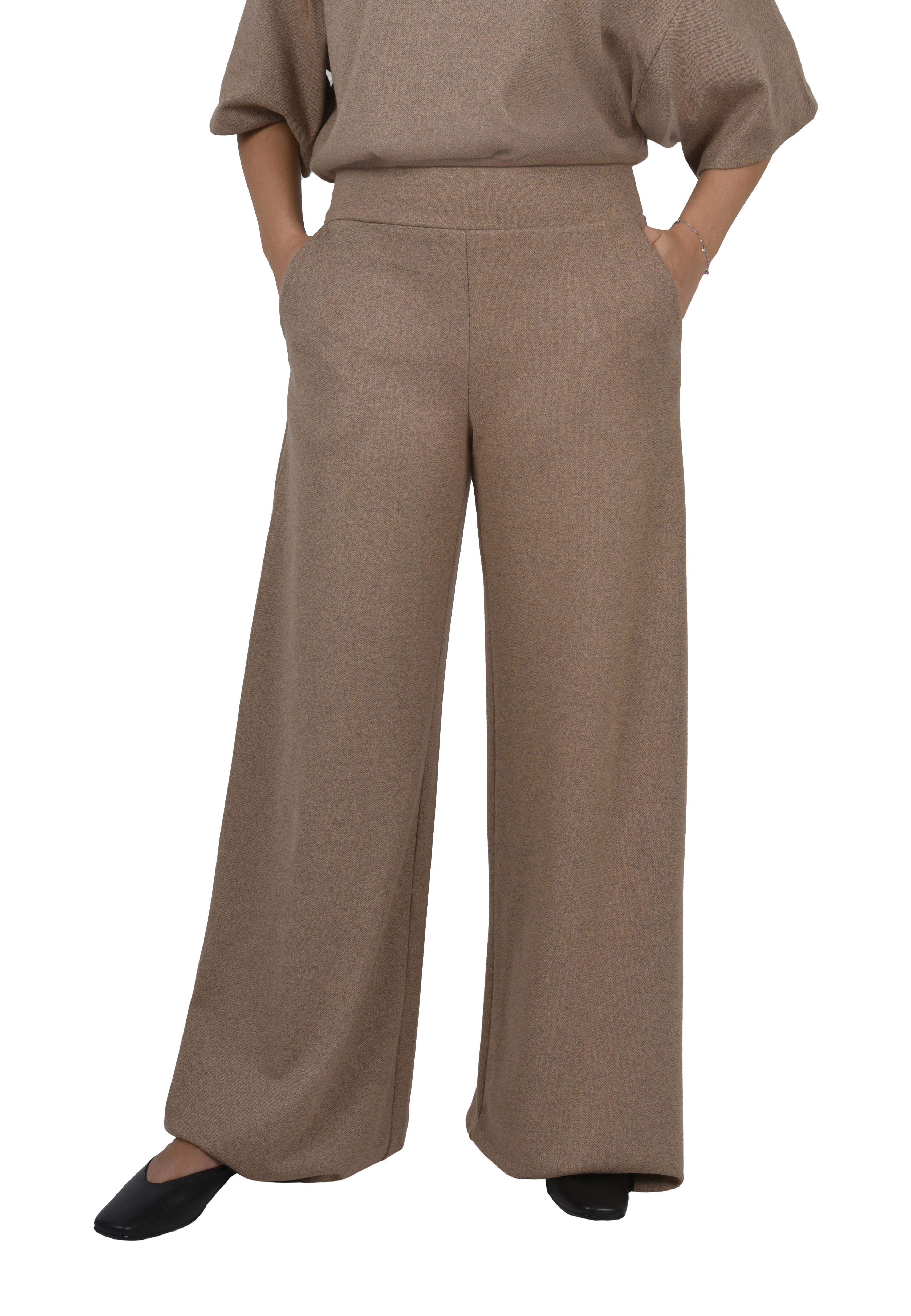 PANTALONI PALAZZO IN JERSEY MISTO VISCOSA E COTONE DONNA BEIGE