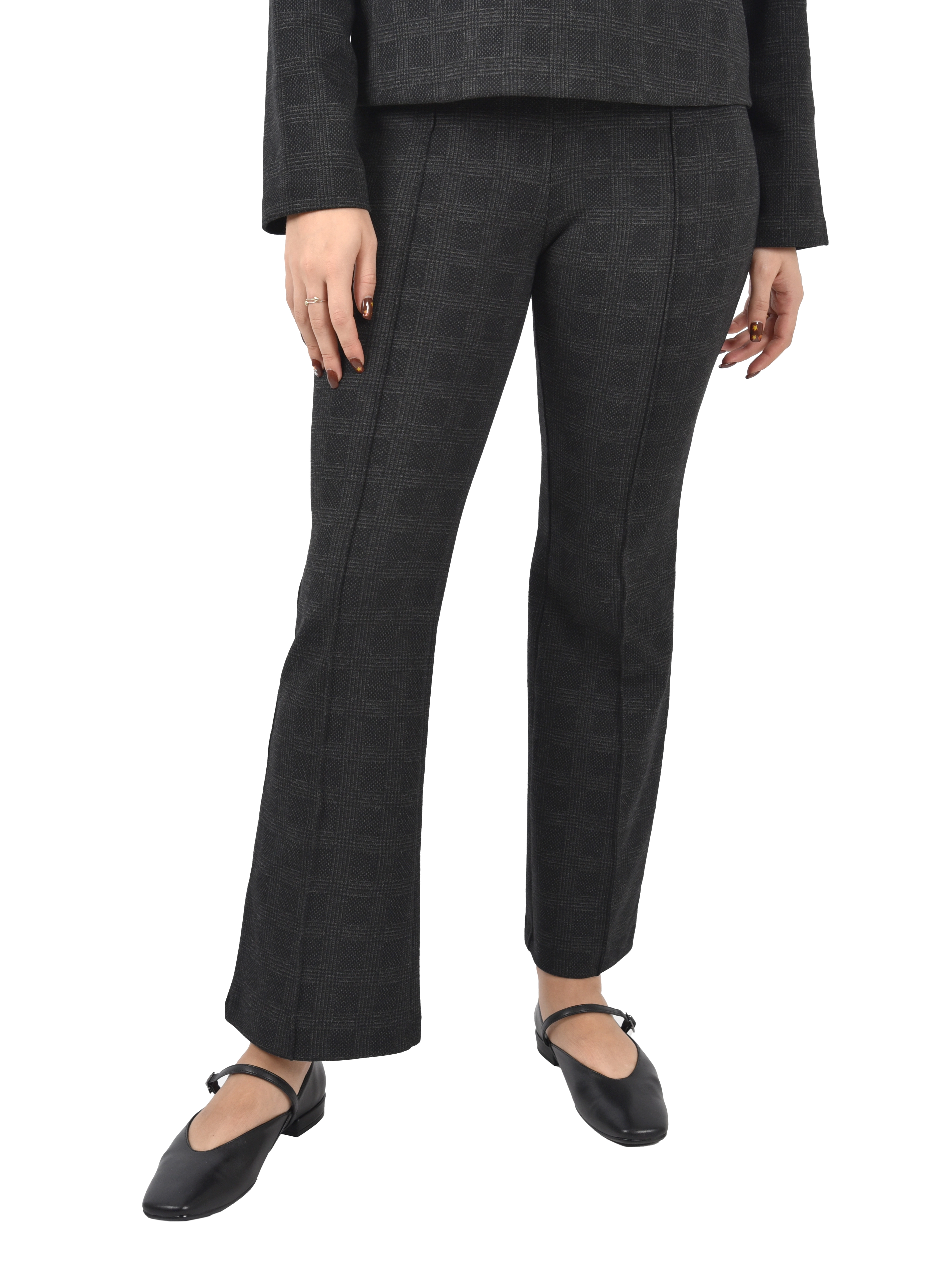 PANTALONI PALAZZO IN TESSUTO PRINCIPE DI GALLES DONNA NERO