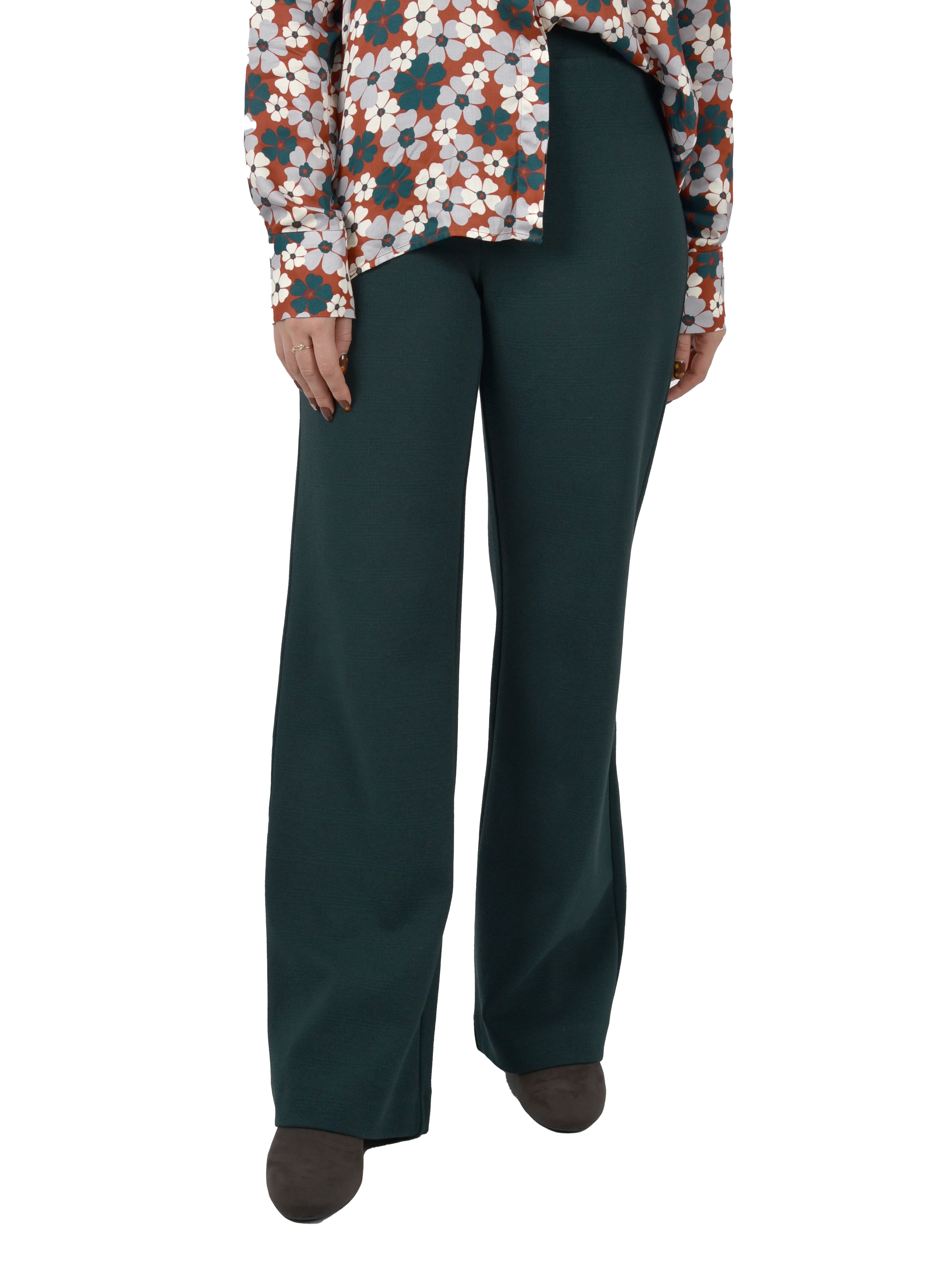 PANTALONI PALAZZO IN JERSEY IN MISTO COTONE CON VITA A FASCIA DONNA VERDE