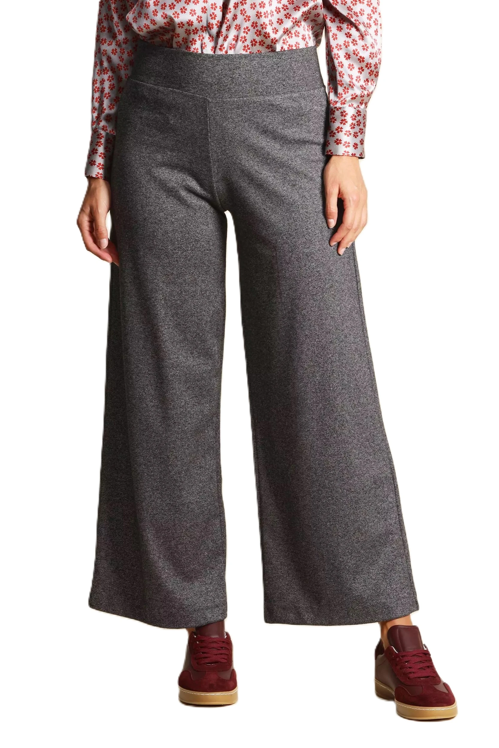 PANTALONI PALAZZO IN JERSEY MISTO COTONE CON VITA ELASTICA DONNA NERO