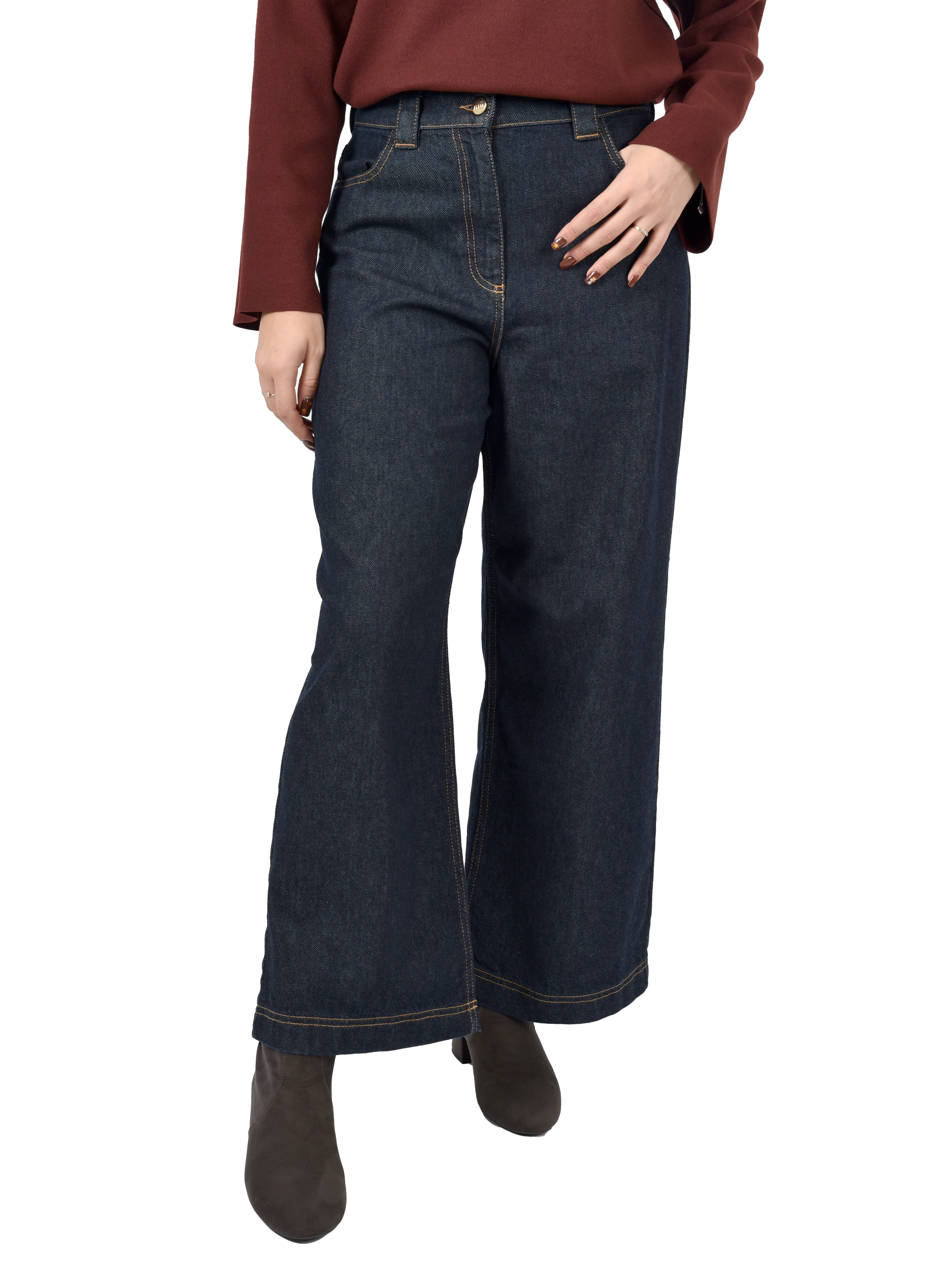 JEANS CROPPED CON CUCITURE A CONTRASTO DONNA BLU