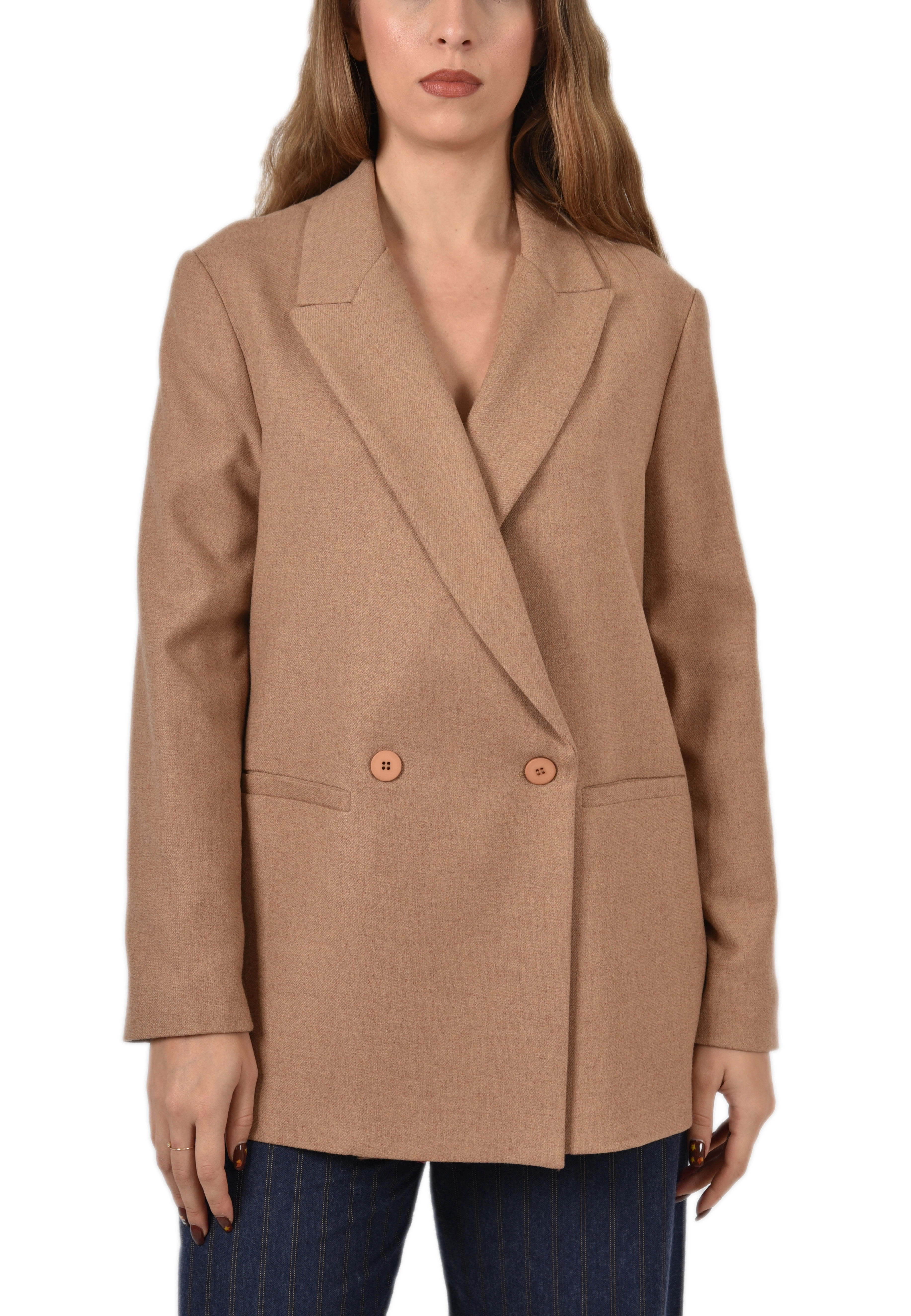 Cappotto Corto Donna In Misto Lana, Blazer Doppiopetto Con Colletto A Lancia, Elegante E Caldo