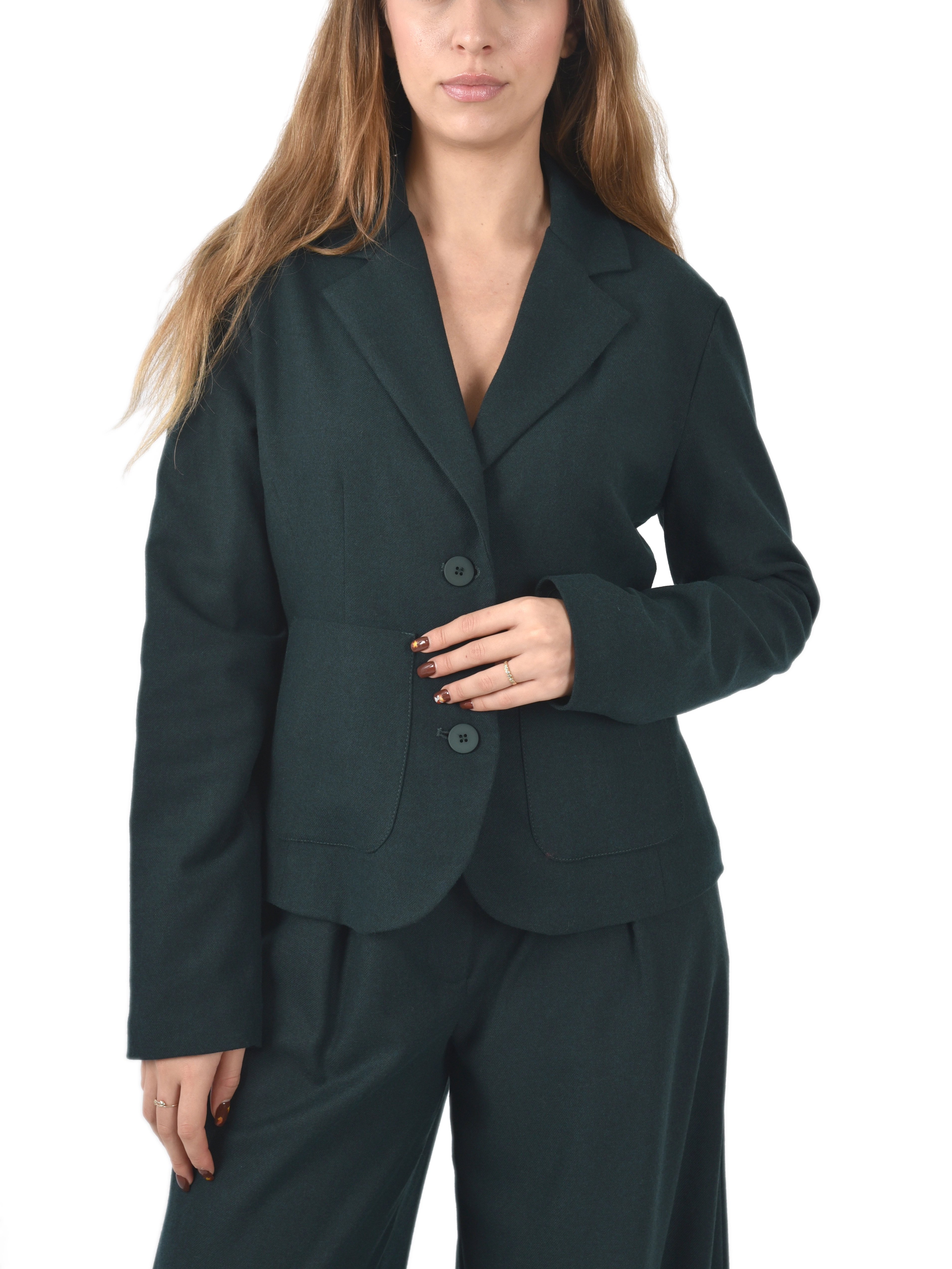 GIACCA IN MISTO LANA CON TASCHE FRONTALI DONNA VERDE