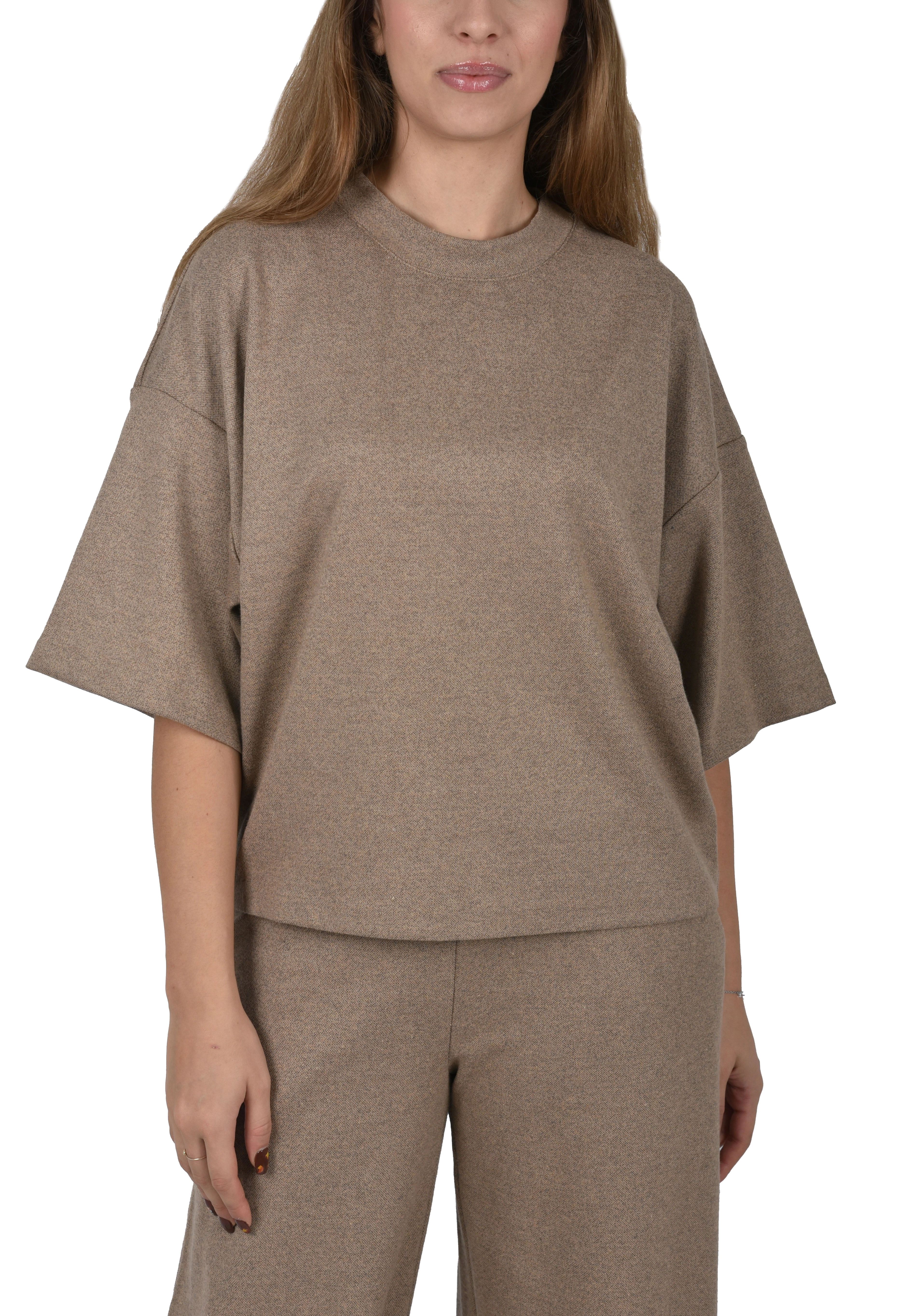 T-SHIRT IN MAGLIA CON MANICHE AMPIE DONNA BEIGE