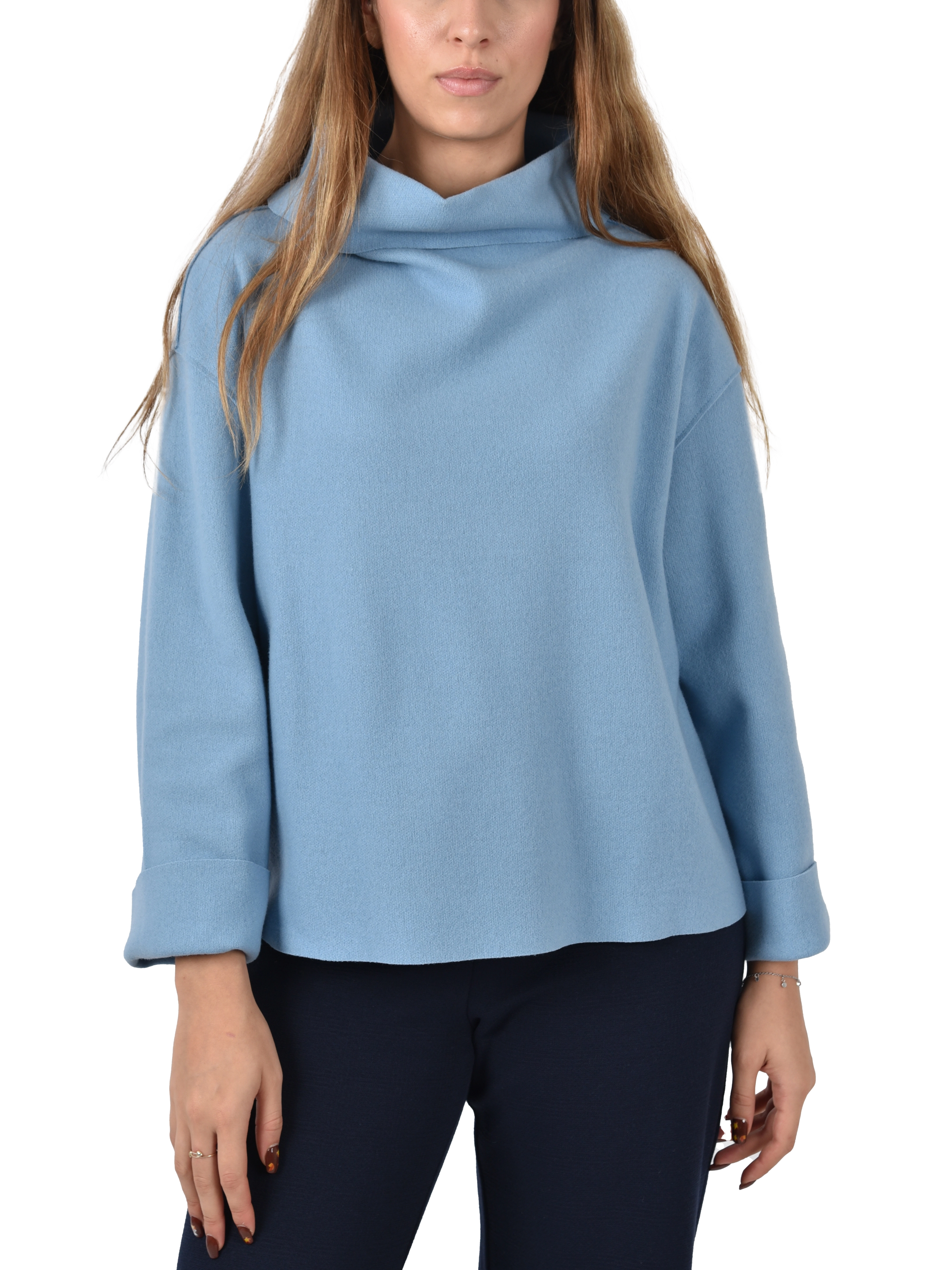 MAGLIA DOLCEVITA CON MANICHE AMPIE DONNA AZZURRO