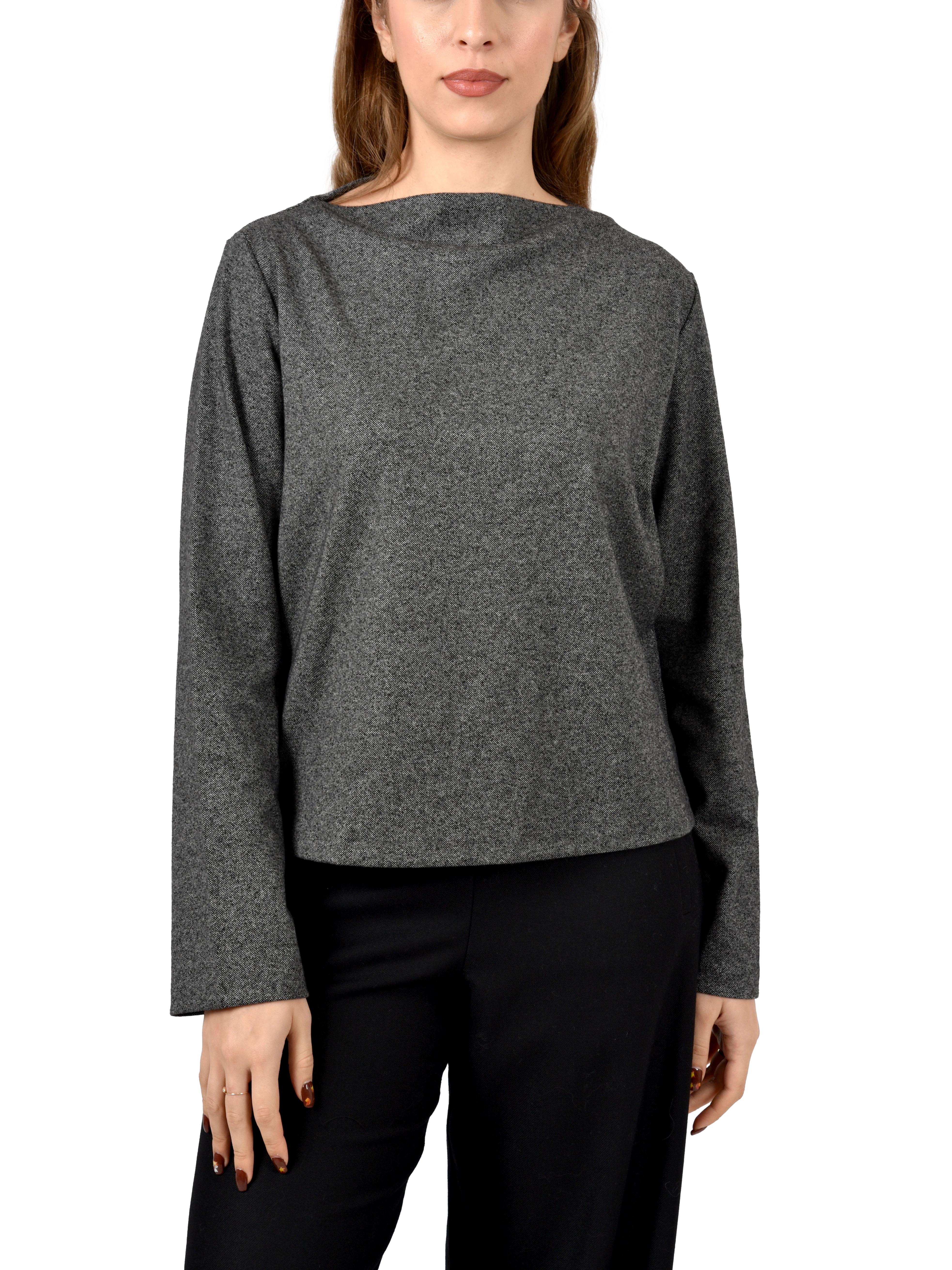 MAGLIA CON SCOLLO A BARCA IN JERSEY DONNA NERO