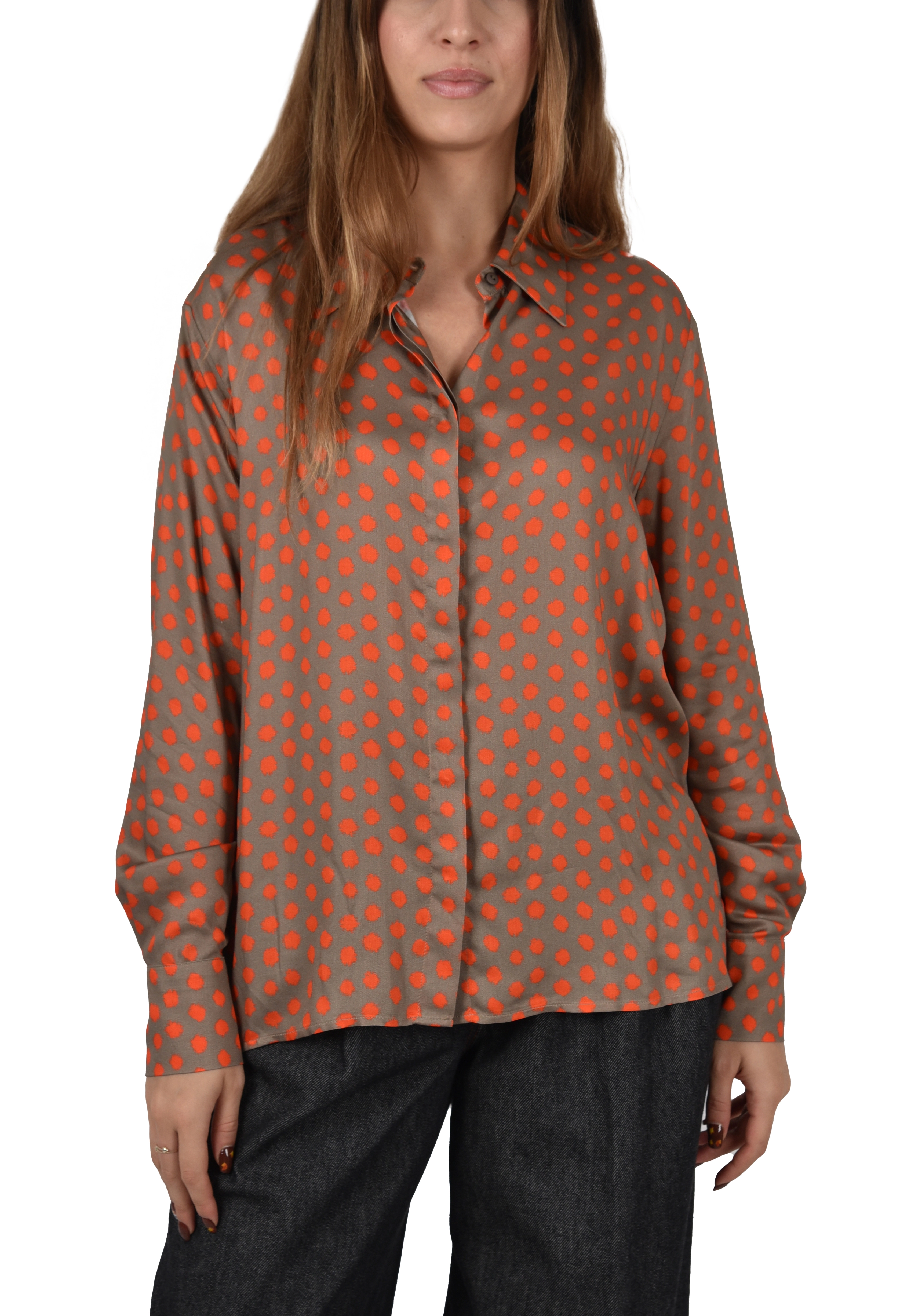 CAMICIA FANTASIA IN TWILL DI VISCOSA DONNA MARRONE