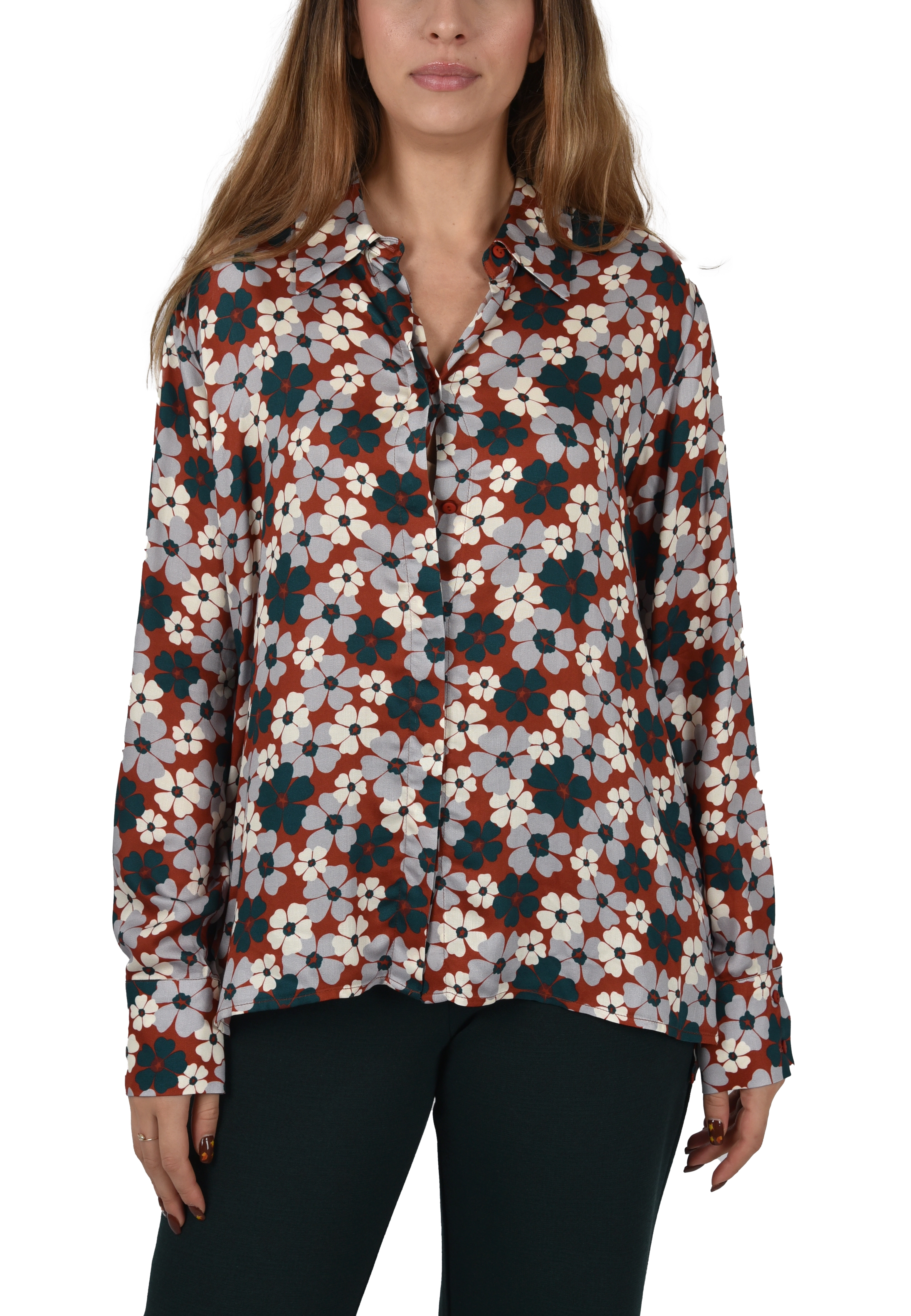 CAMICIA FANTASIA IN TWILL DI VISCOSA DONNA GRIGIO