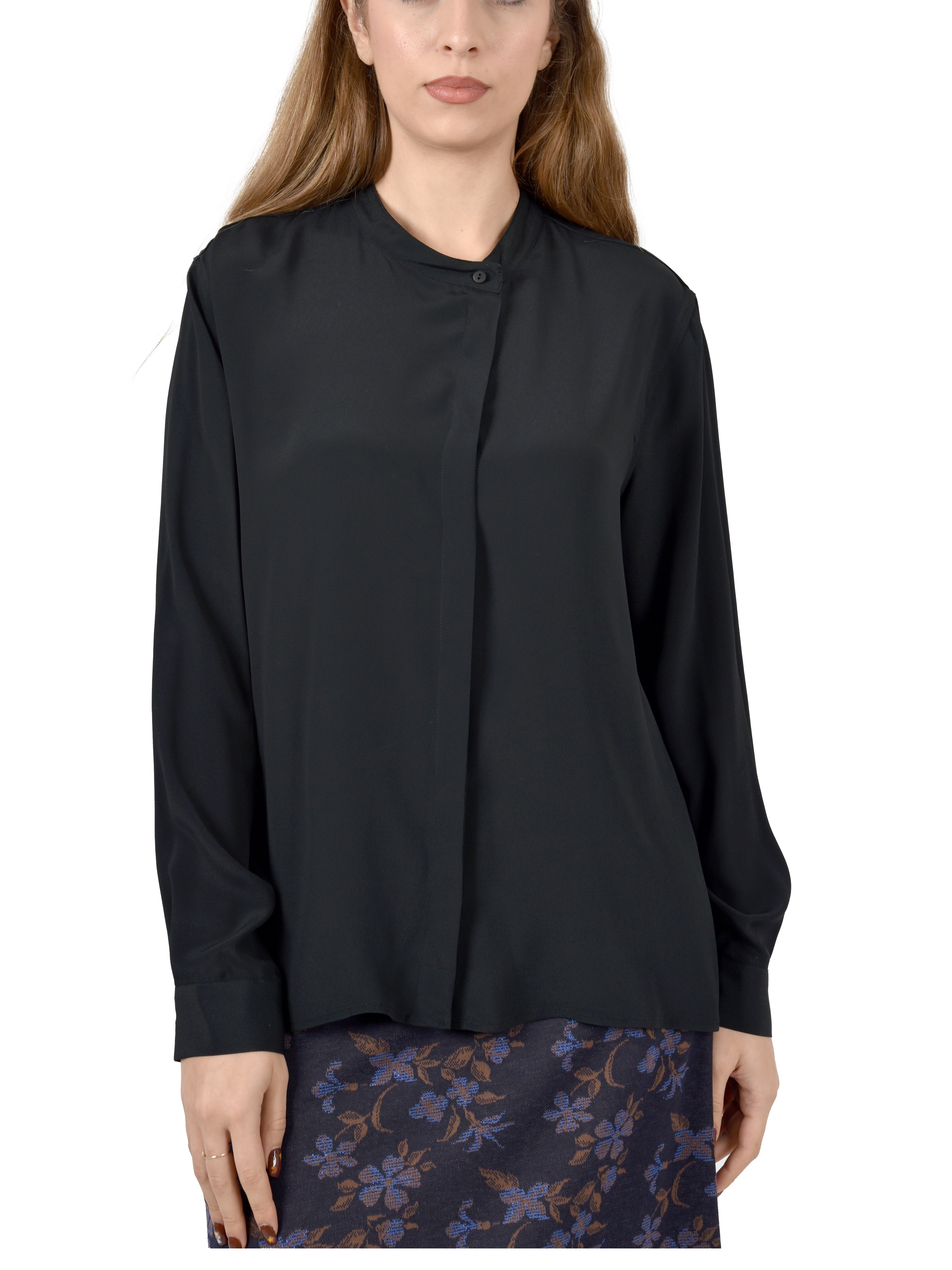 BLUSA CON CHIUSURA SIMMETRICA CON  BOTTONCINO DONNA NERO